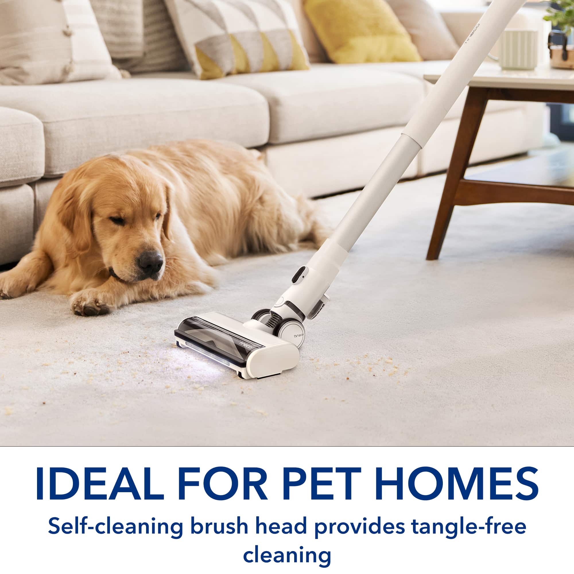 IDEAL FOR PET HOMES Self-cleaning brush head provides tangle-free cleaning