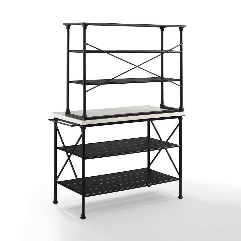 Angle. Crosley Furniture - Madeleine Kitchen Island And Hutch - Island & Hutch - White Marble.