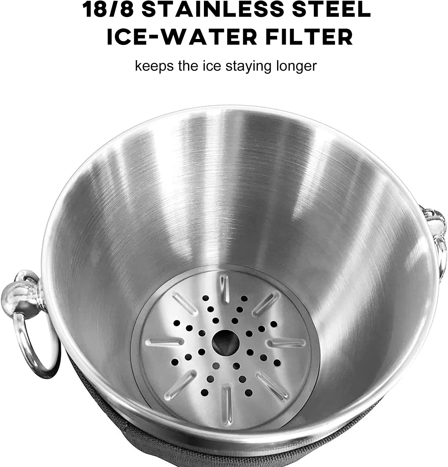 18/8 STAINLESS STEEL ICE-WATER FILTER  
keeps the ice staying longer