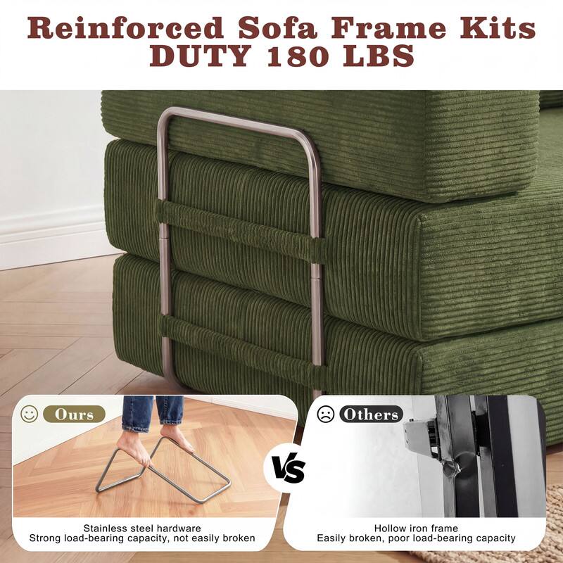 Reinforced Sofa Frame Kits  
DUTY 180 LBS  

Ours  
Stainless steel hardware  
Strong load-bearing capacity, not easily broken  

Others  
Hollow iron frame  
Easily broken, poor load-bearing capacity
