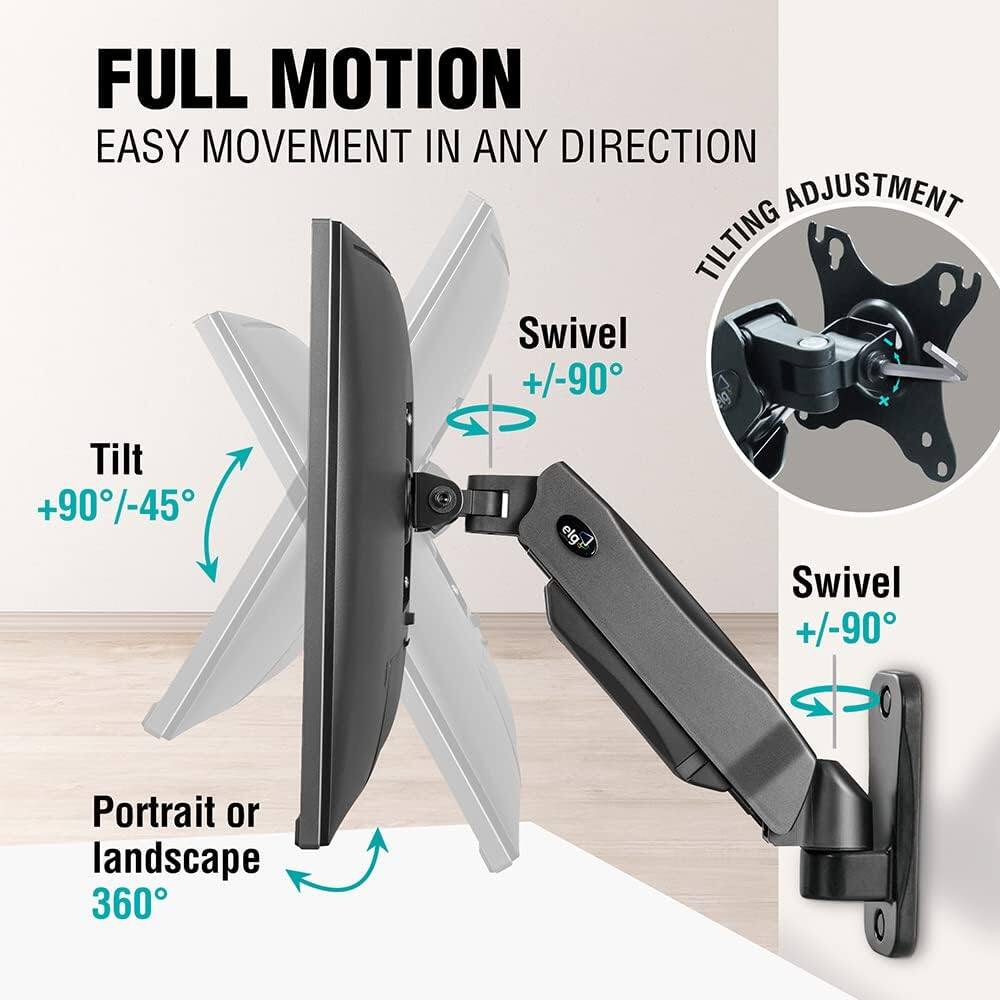 FULL MOTION  
EASY MOVEMENT IN ANY DIRECTION  

Tilt  
+90°/-45°  

Swivel  
+/-90°  

Portrait or landscape  
360°  

Swivel  
+/-90°  

TILTING ADJUSTMENT