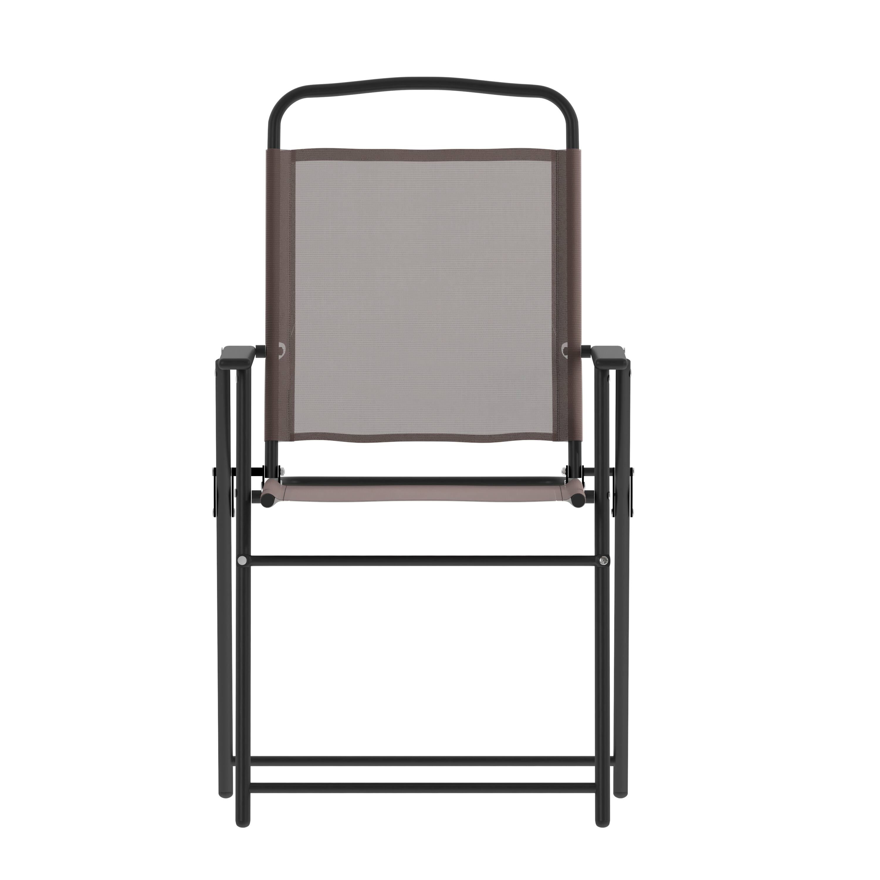 Angle. Flash Furniture - Set of 2 Mystic Folding Patio Sling Chairs, Outdoor Textilene Lawn Chairs with Armrests in Brown - Brown.