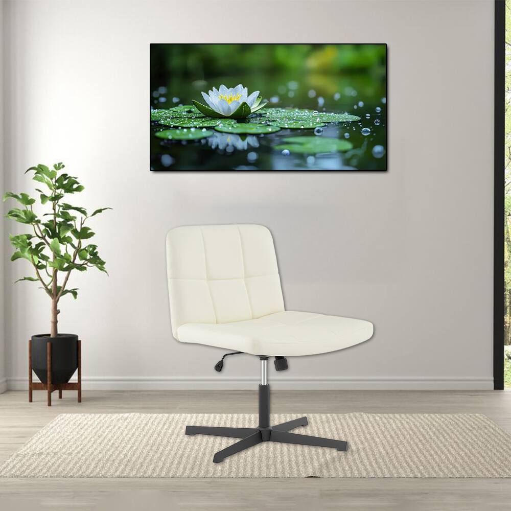 Hivvago - Wide U-Shaped PU Leather Office Chair for Cross-Legged Sitting and Home Vanity Use - Beige