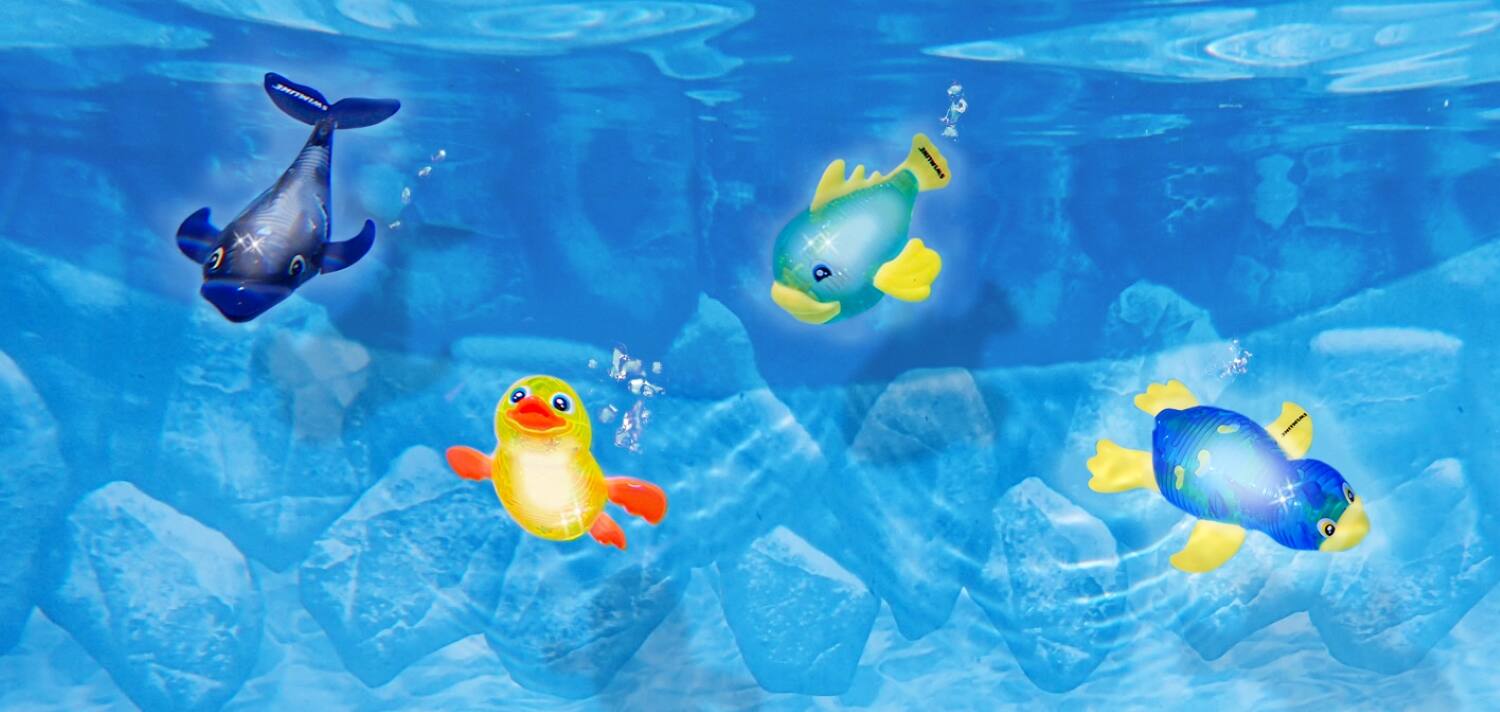 Alt View 5. Swimline - Set of 4 Water Activated  Light-Up Sea Animals Swimming Pool Dive Toys - Multi.
