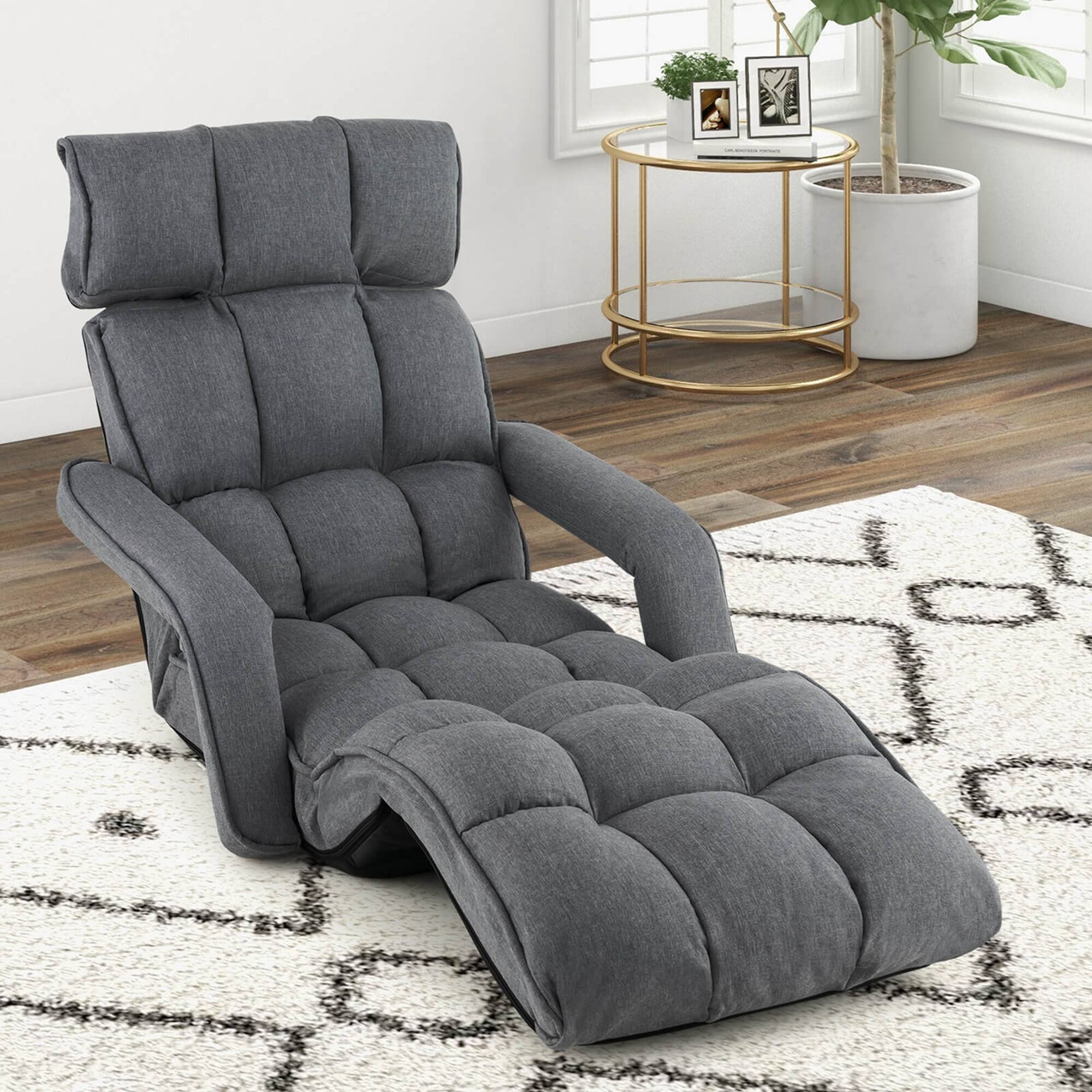 Alt View 3. Costway - Costway 6-Position Adjustable Floor Chair for Adults Foldable Lazy Sofa for Living Room Dark Grey - Dark Grey.