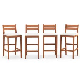 Costway - Outdoor Wood Barstools Set of 4 Eucalyptus Wood Bar Height Chairs Cushioned Seat - Natural
