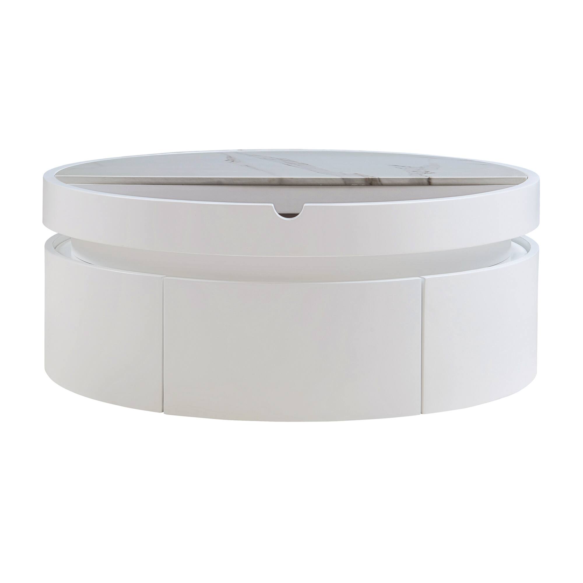 Alt View 10. GOODSILO - Round Lift-Top Coffee Table with Drawer and Dual-Tone Marble Wood Grain Design - White+Walnut.