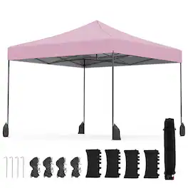 Costway - Pop up Canopy Tent, Heavy-duty Easy Setup Gazebo Shelter with Wheeled Bags - Pink