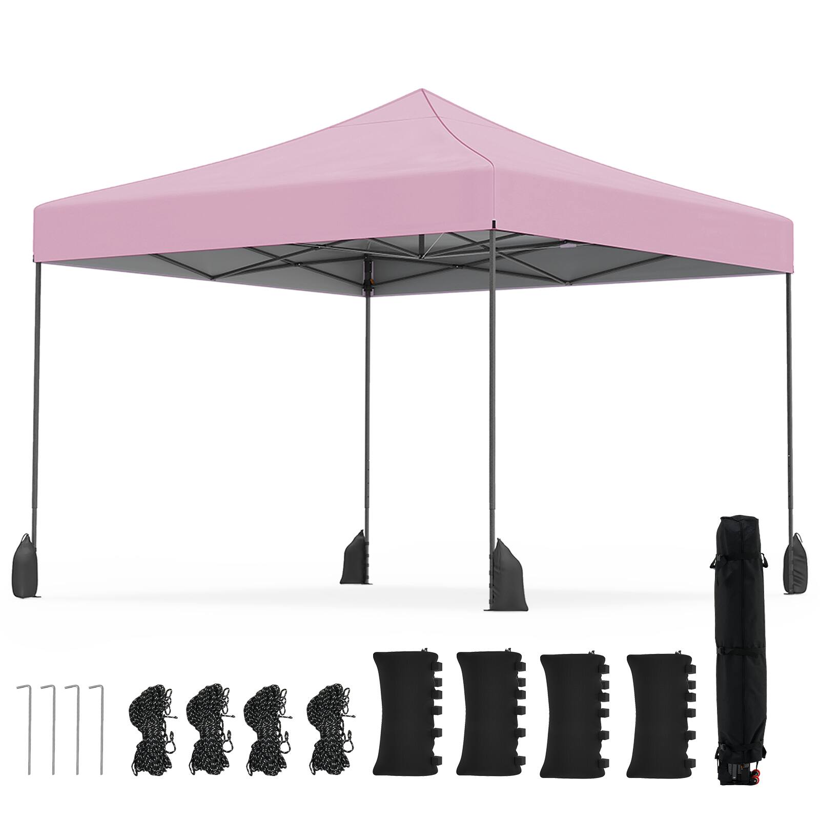 Costway - Pop up Canopy Tent, Heavy-duty Easy Setup Gazebo Shelter with Wheeled Bags - Pink