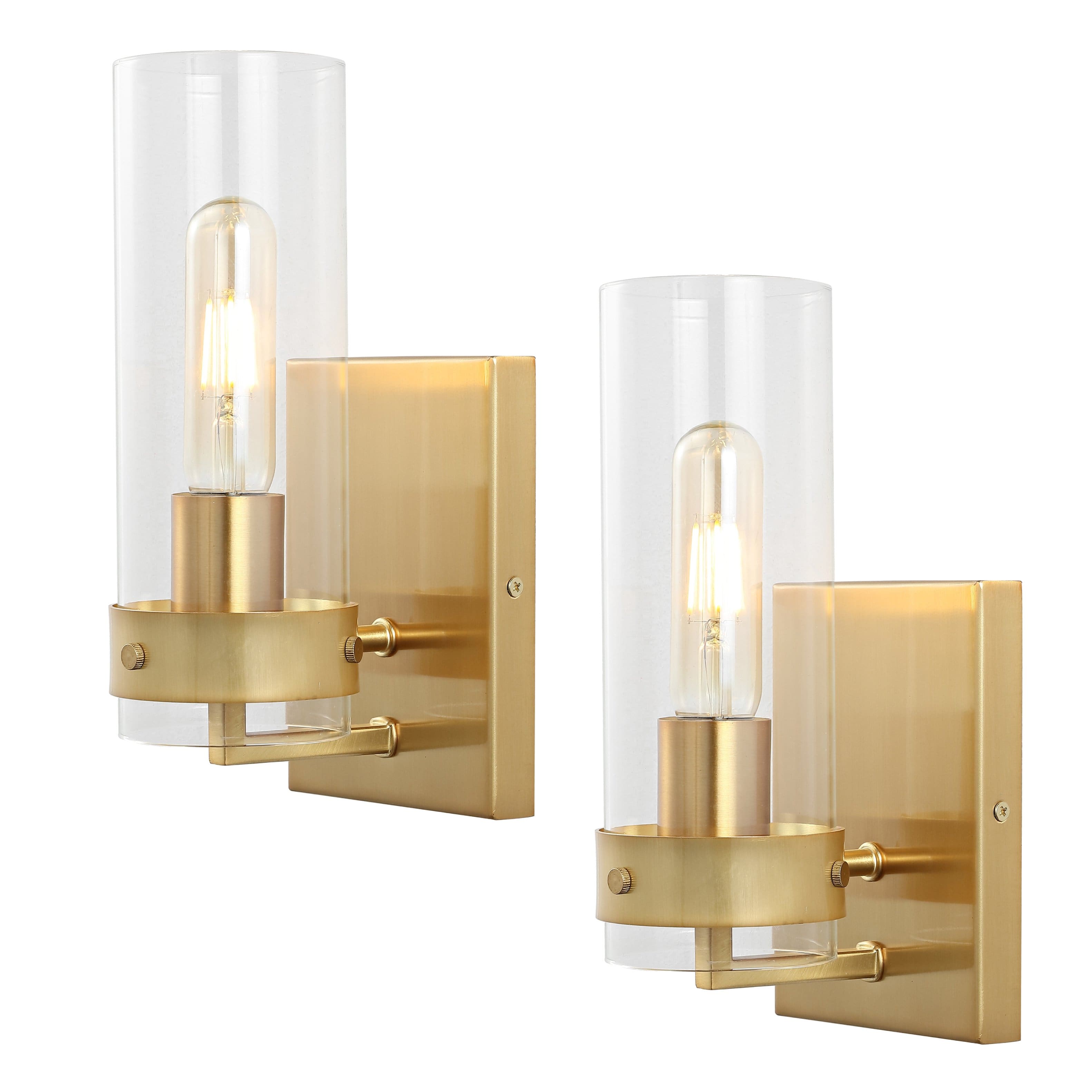 "Jonathan Y - Harper 4.5"" 1-Light Coastal Minimalist Iron/Glass LED Sconce, /Clear (Set of 2) - Brass Gold" price history on PriceWatchPro