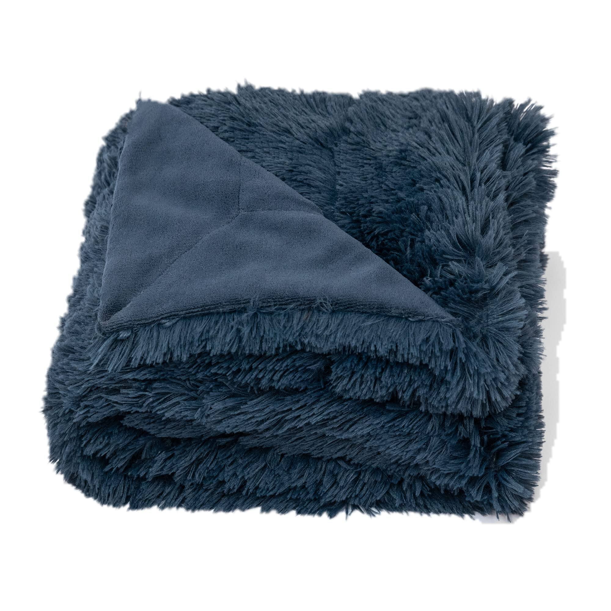 Alt View 5. Cheer Collection - Reversible Faux Fur Long Shaggy Hair Accent Throw Blanket 60"x70" - Navy.