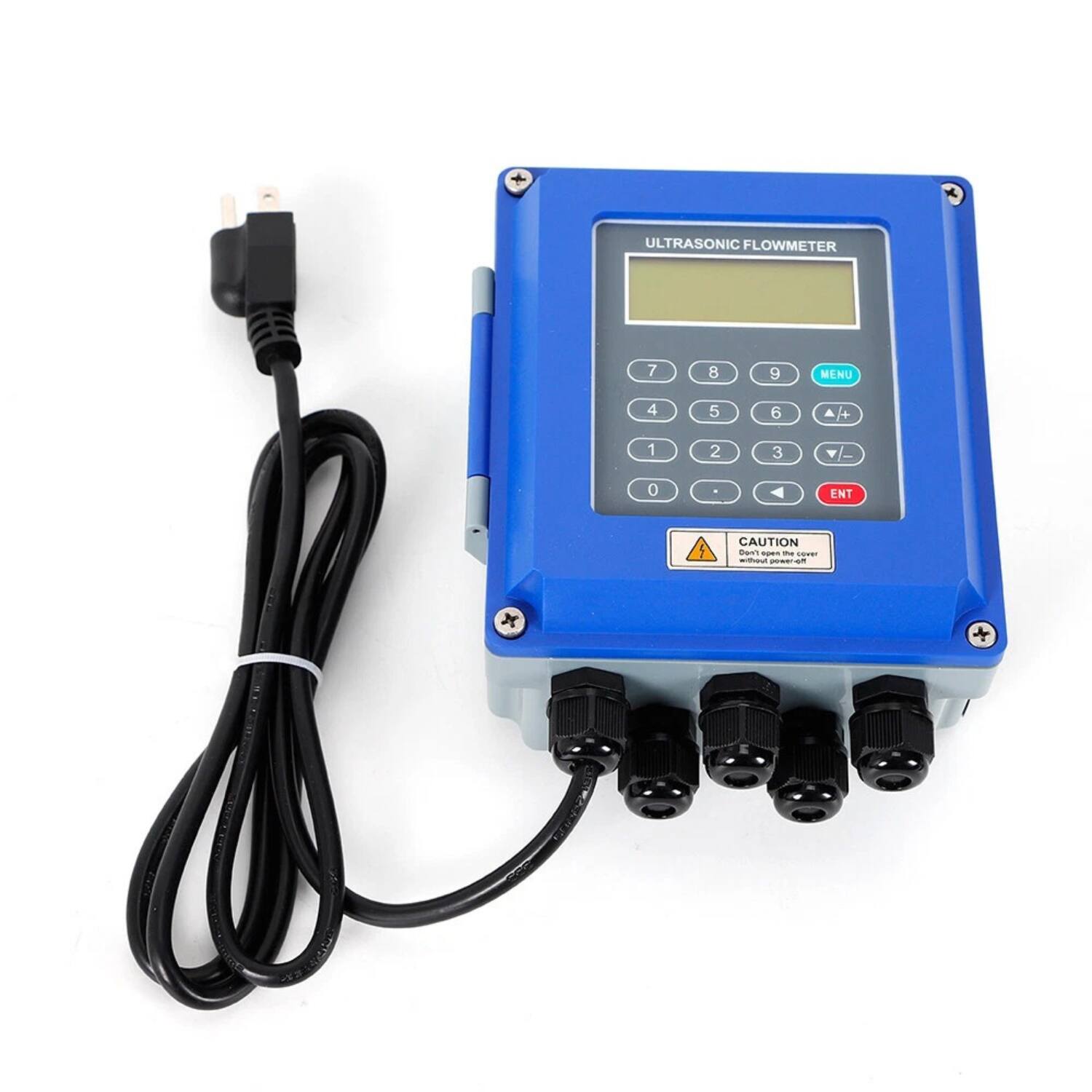 ULTRASONIC FLOWMETER

7 8 9 MENU  
4 5 6 +  
1 2 3 -  
0 ENT  

CAUTION  
Don't open the cover  
without power off