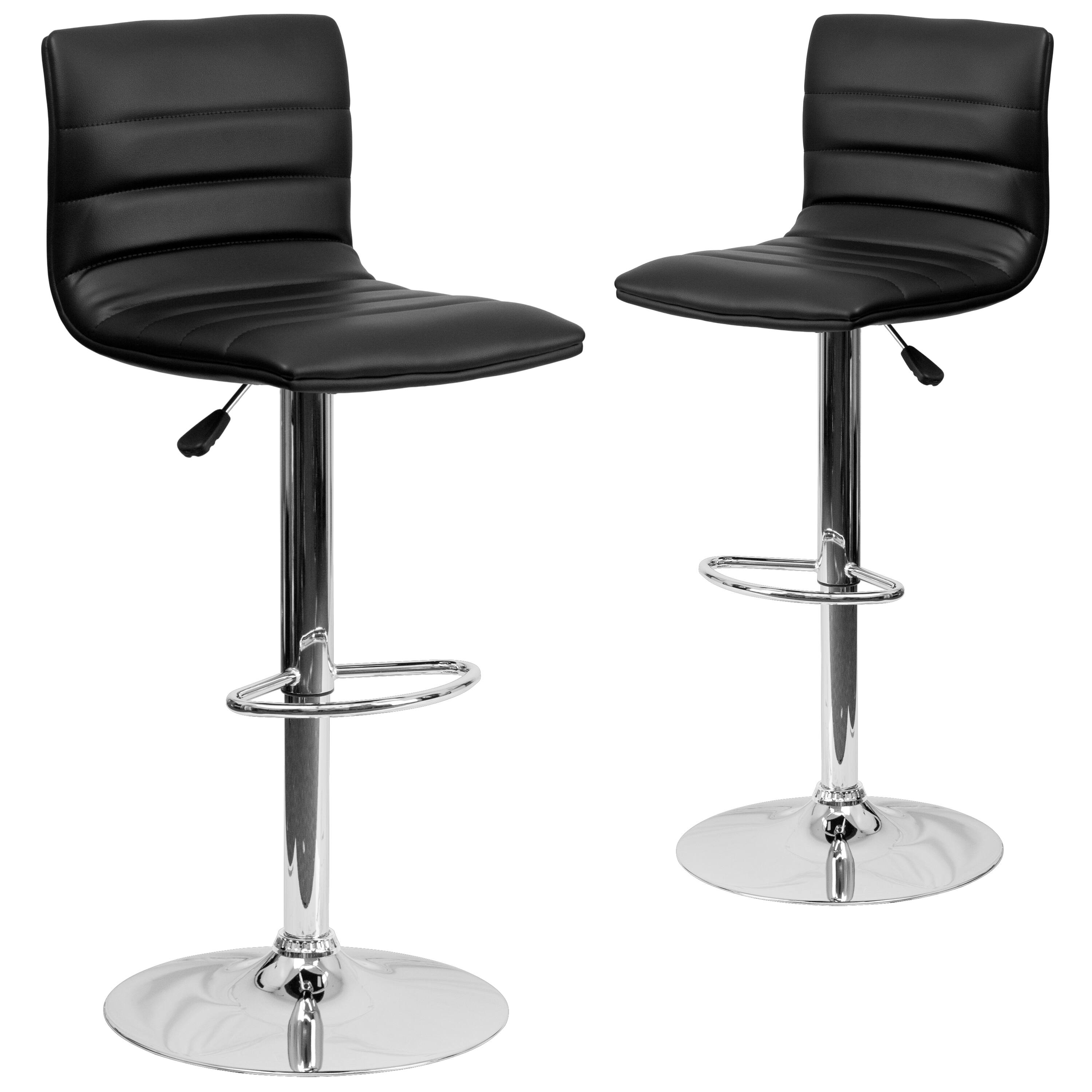 Alt View 1. Emma + Oliver - Modern Vinyl Adjustable Height Barstool with Horizontal Stitch Back, Set of 2 - Black Vinyl/Chrome Frame.
