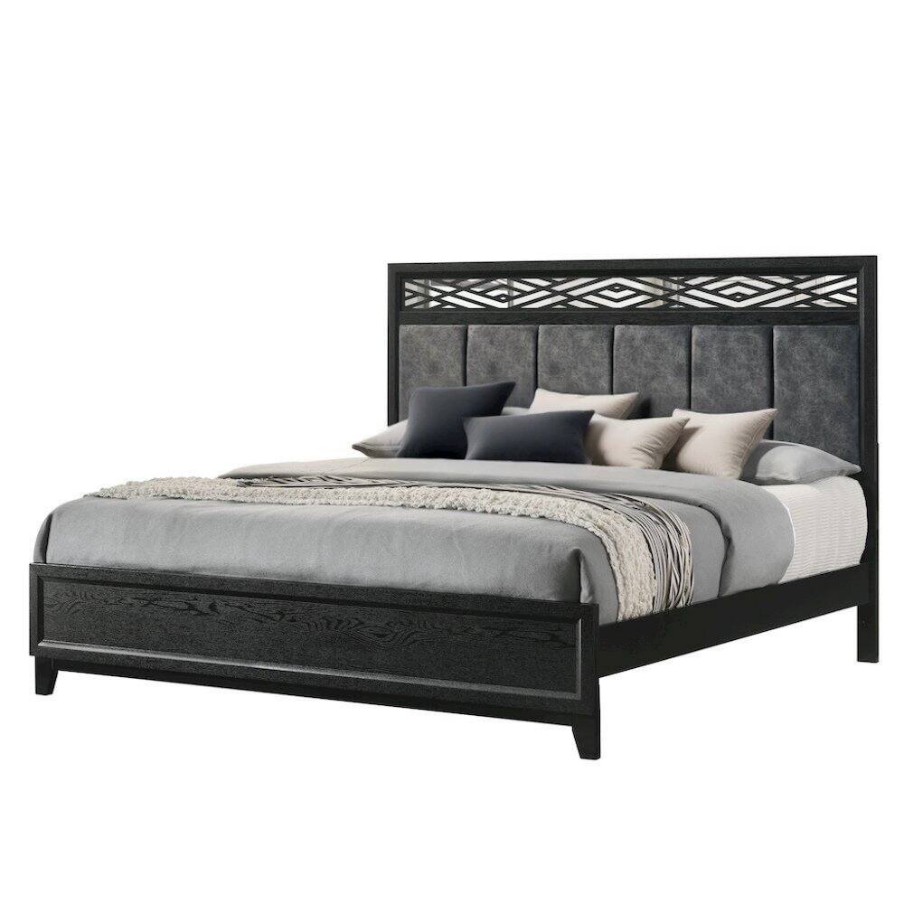 Angle. Starlight Canyon Home - Elegant Black Queen Bed Frame with Headboard – Solid Rubberwood Design - Black.
