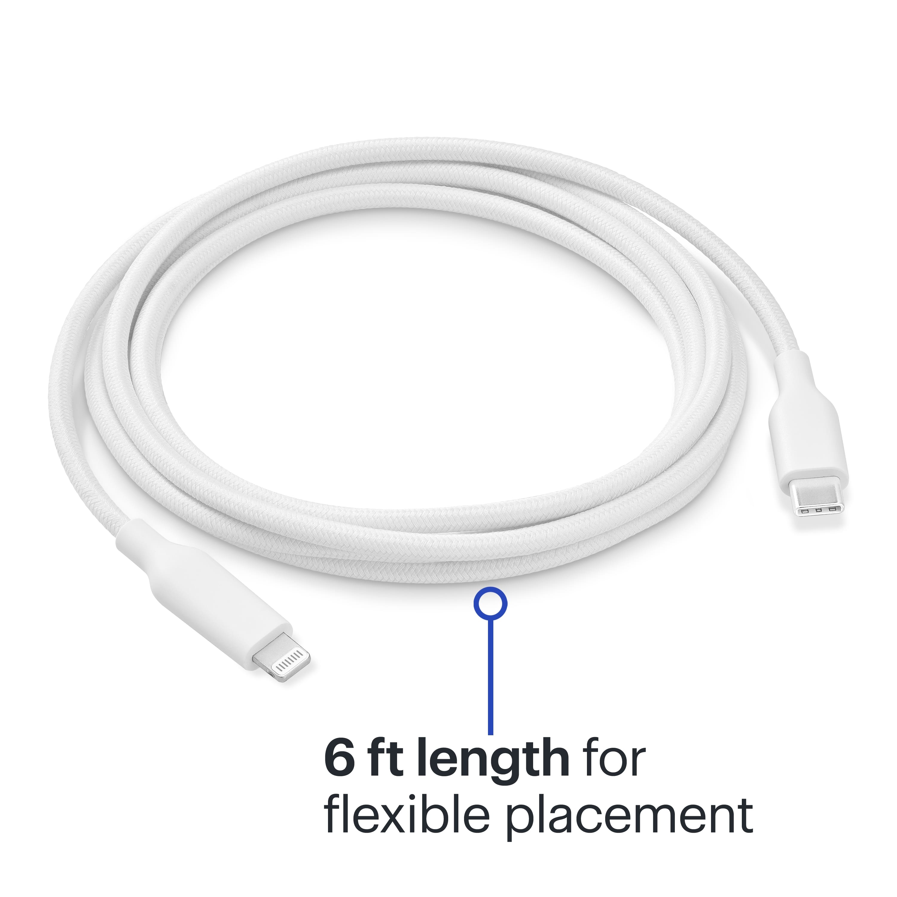 The text on the image reads: "6 ft length for flexible placement."