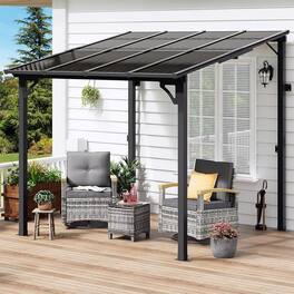 Yardgrace - 8'x 8' Outdoor Wall Mounted Lean-to Gazebo, Heavy Duty Sloped Roof Metal Awning for Patio, Decks & Backyard - Black