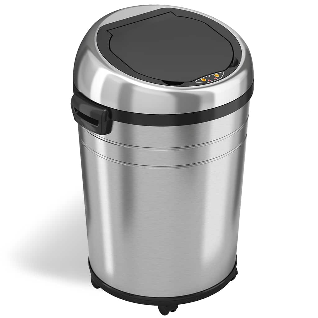 Angle. iTouchless - 18-Gal. Touchless Round Trash Can - Stainless Steel.