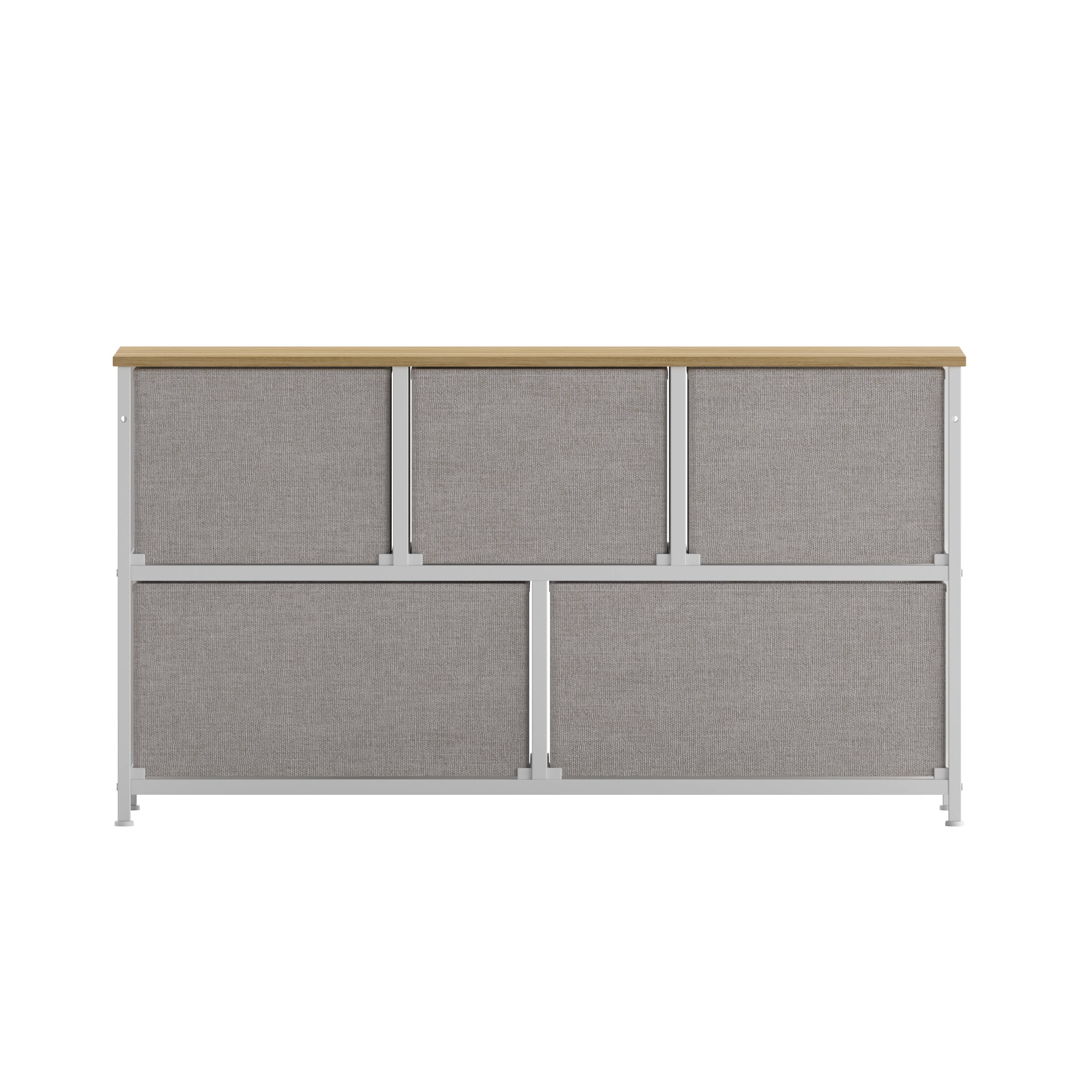 Alt View 7. Emma + Oliver - Marley 5 Drawer Storage Dresser with Cast Iron Frame, Wood Top and Easy Pull Fabric Drawers with Wooden Handles - Beige Drawers/White Frame.