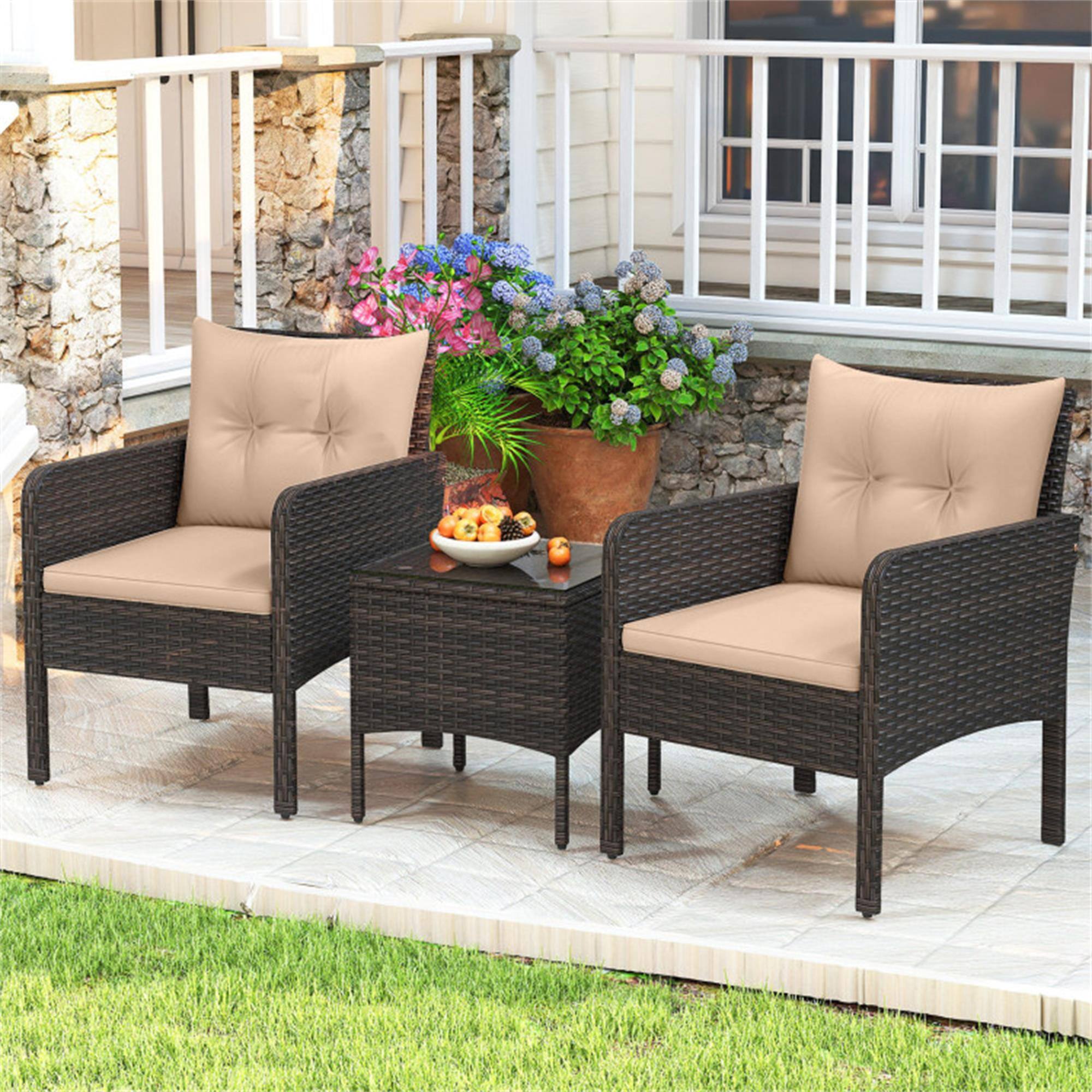 Alt View 2. Boyel Living - Beige 3 Pieces Patio PE Wicker Furniture Set with Cushions for Porch and Balcony-Beige 250-in W x 290-in D x 230-in H - Beige.