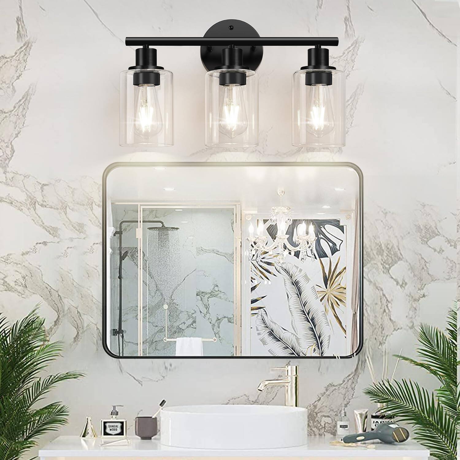 Alt View 2. Dazzling Pops - Bathroom Light Fixtures Modern Vanity Lights With Clear Glass Shade Wall Lamp For Mirror Kitchen Living Roo - Black , Silver , Gold , White 3-Light.