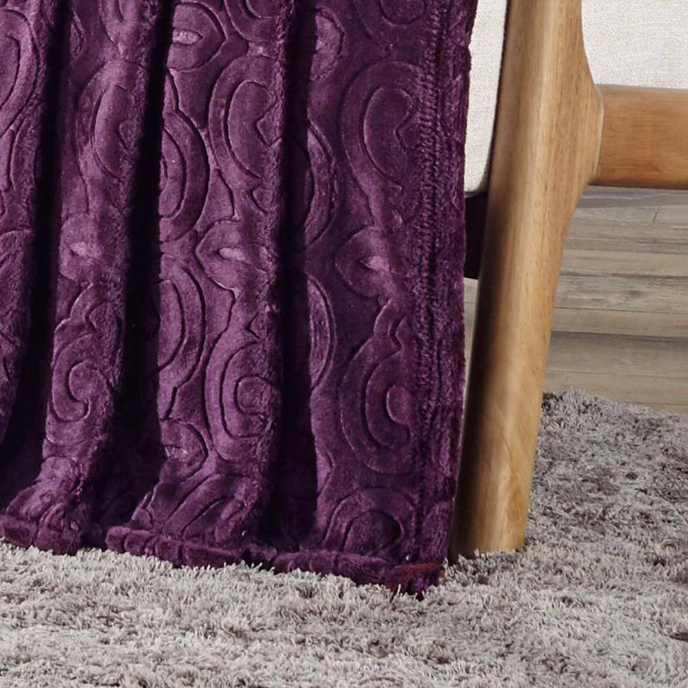 Alt View 2. Noble House - Dama Scroll All Season Embossed Pattern Ultra Soft and Cozy 50" x 60" Throw Blanket, Plum - Plum.