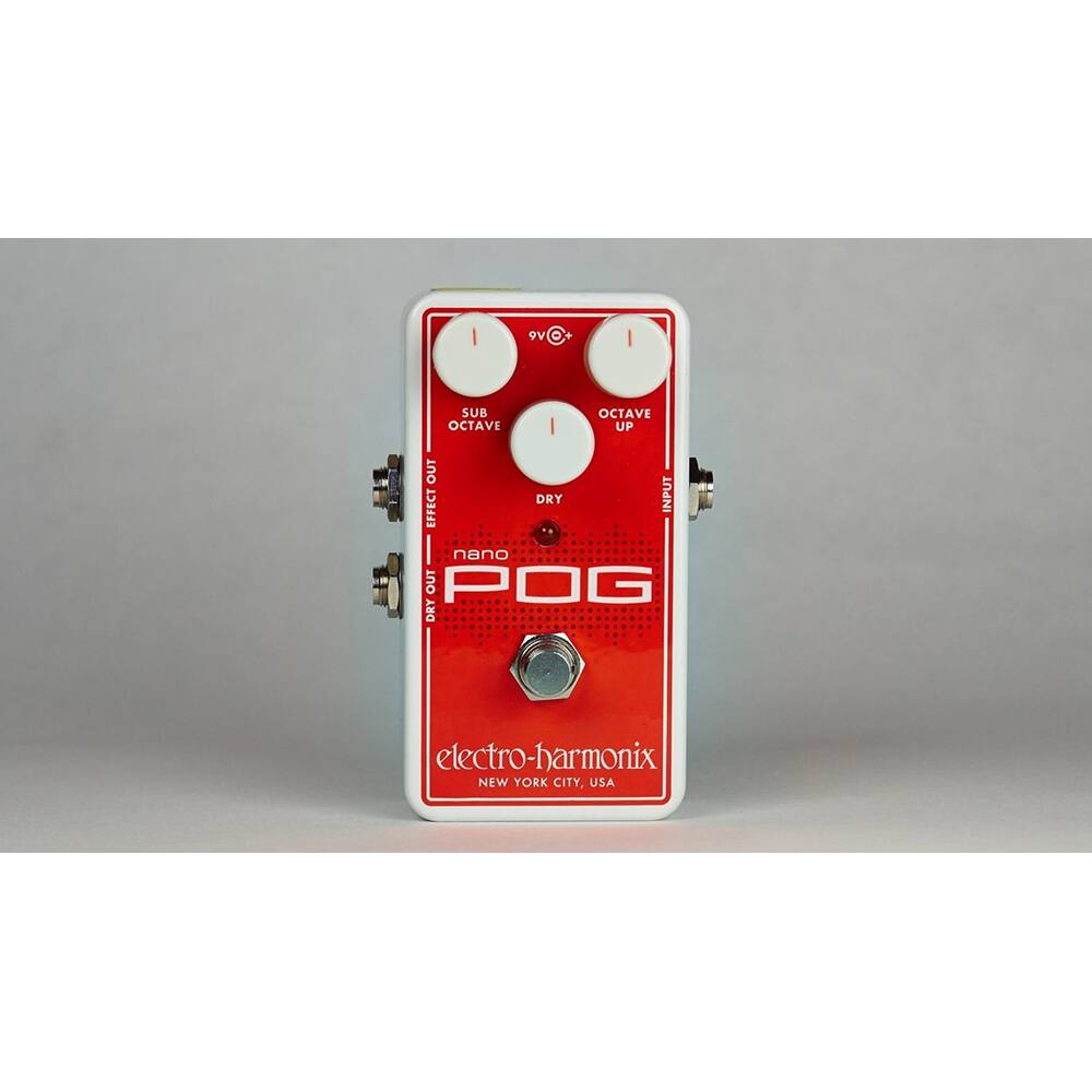 - nano POG  
- electro-harmonix  
- NEW YORK CITY, USA  
- SUB OCTAVE  
- OCTAVE UP  
- DRY  
- EFFECT OUT  
- OCTAVE UP OUT  
- DRY OUT  
- 9V DC IN  
- 9V DC OUT