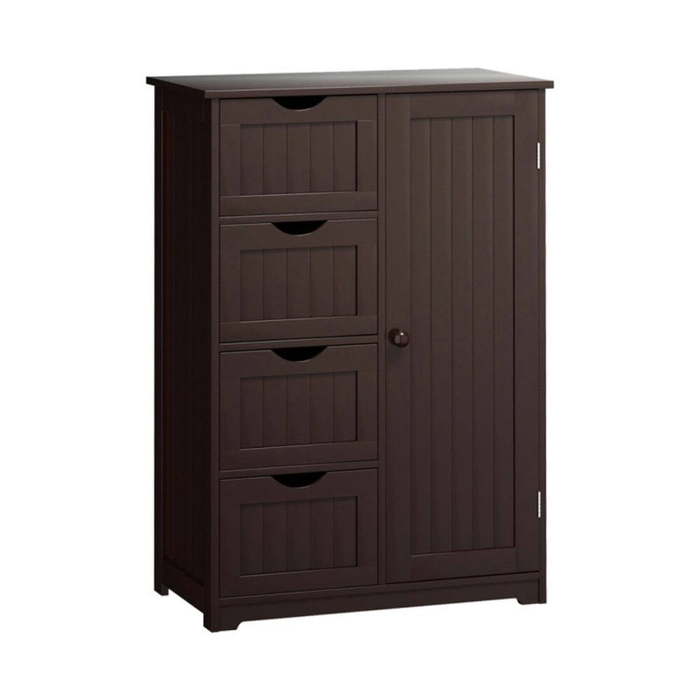 Alt View 2. Pefilos - Standing Indoor Wooden Cabinet with 4 Drawers-Brown, Small Bathroom Storage Cabinet for Entryway Storage, Home Office - Brown.