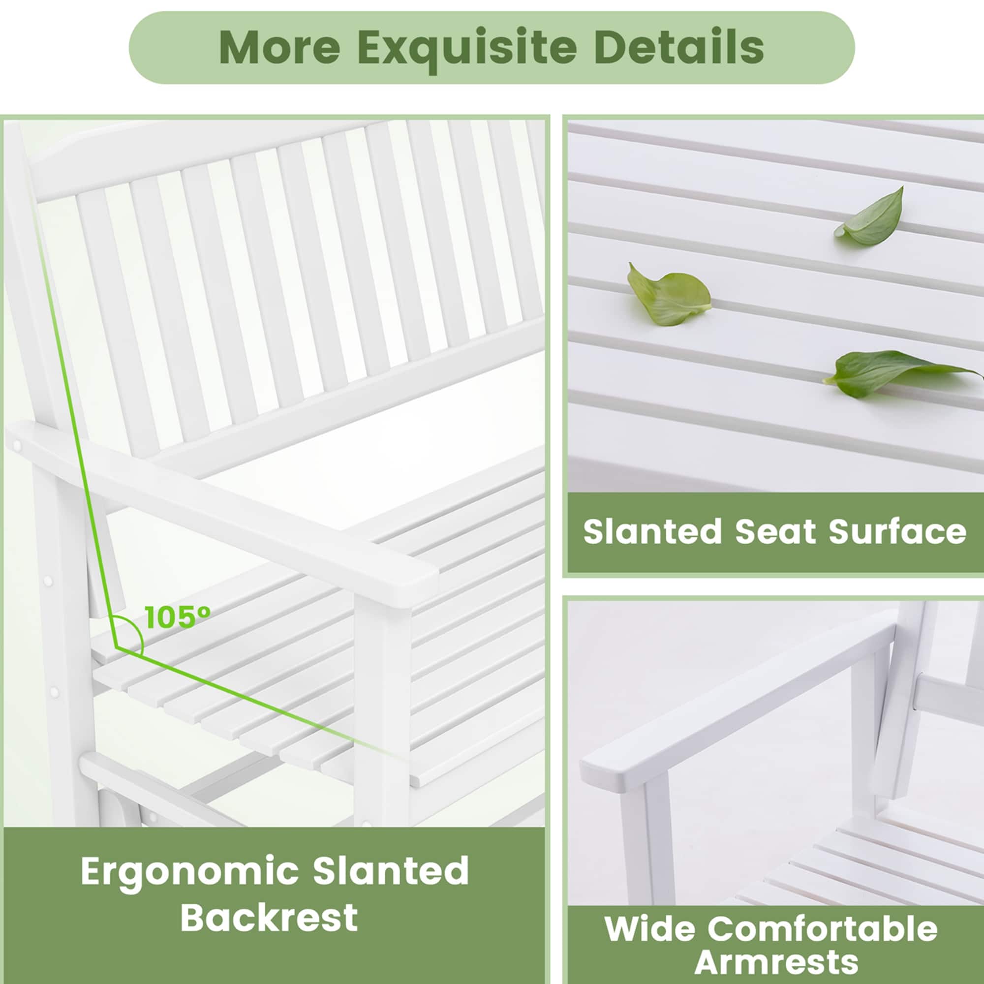 More Exquisite Details: Slanted Seat Surface, 105 Ergonomic Slanted Backrest, Wide Comfortable Armrests