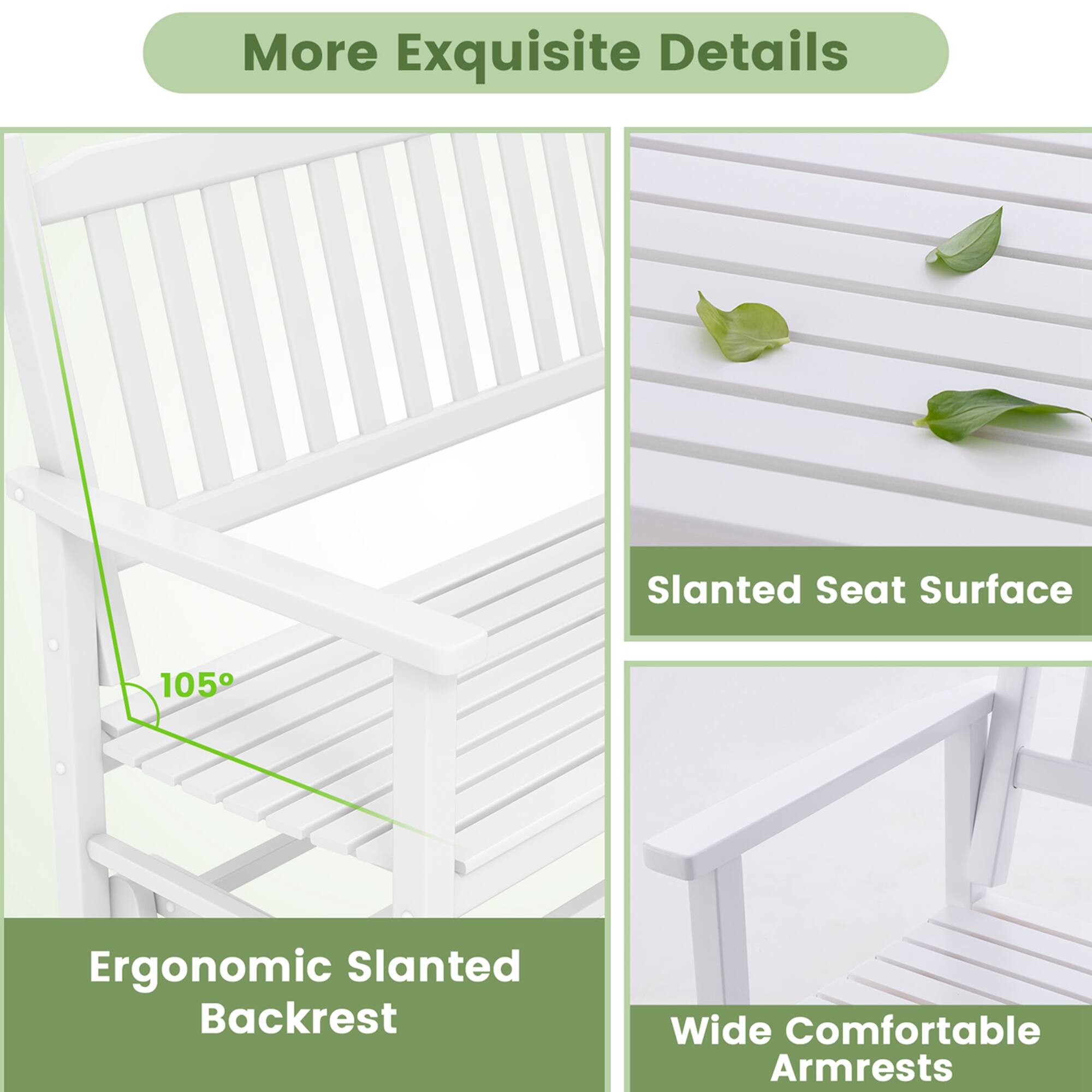 More Exquisite Details: Slanted Seat Surface, 105 Ergonomic Slanted Backrest, Wide Comfortable Armrests