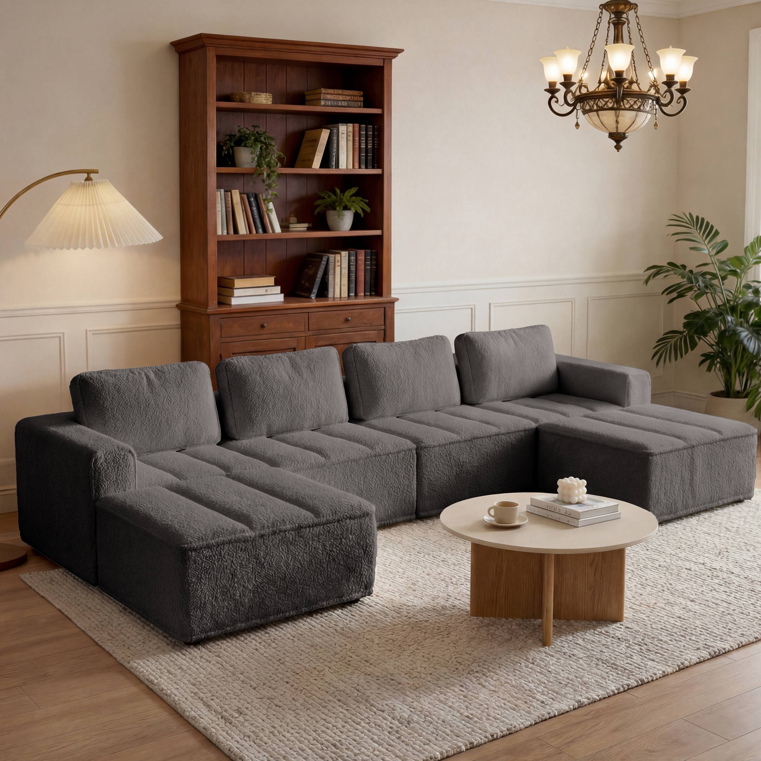 Angle. Dyonery - 110" L Shaped Modular Sectional Sofa with Ottoman, Boneless Couch for Living Room - Dray.