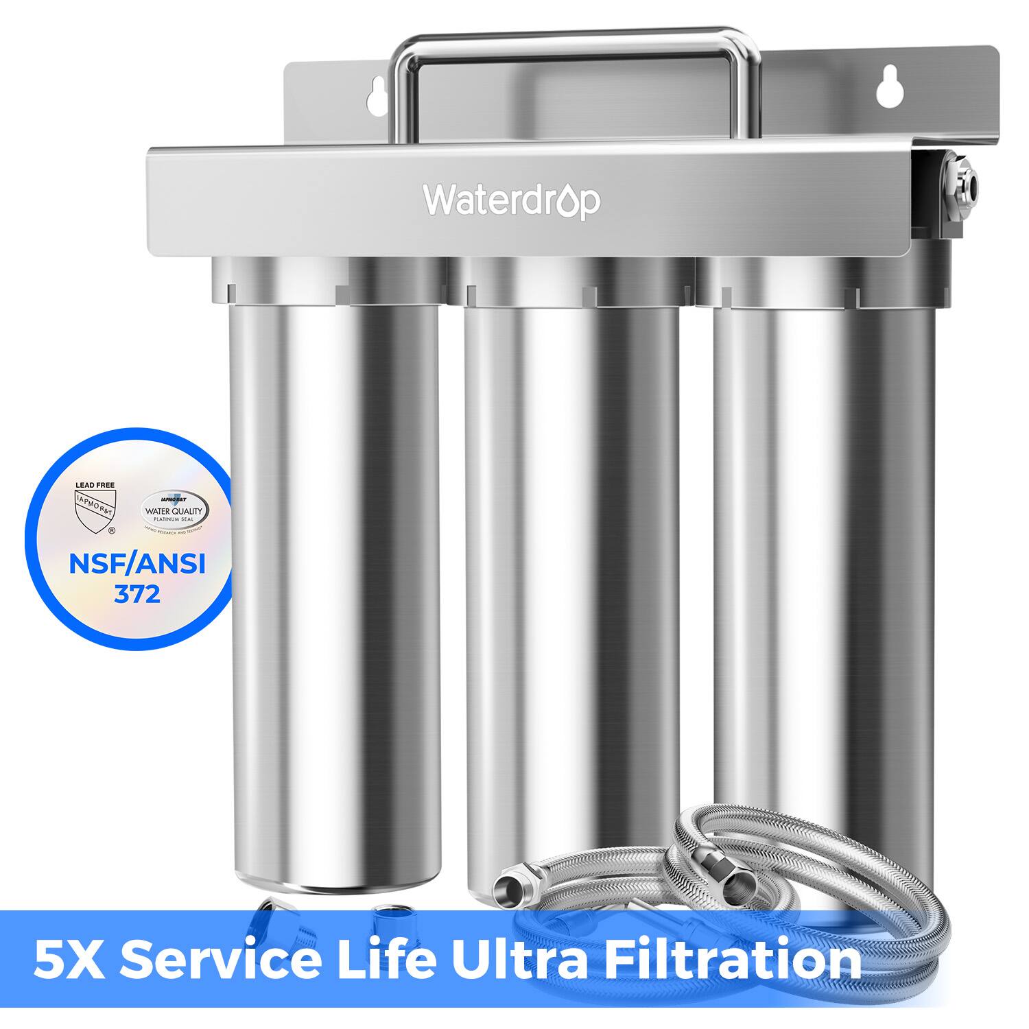 Waterdrop - TST-UF 0.01μm Ultra-Filtration Under Sink Water Filter, Stainless Steel Water Filter for Sink, 5X Service Life - Silver