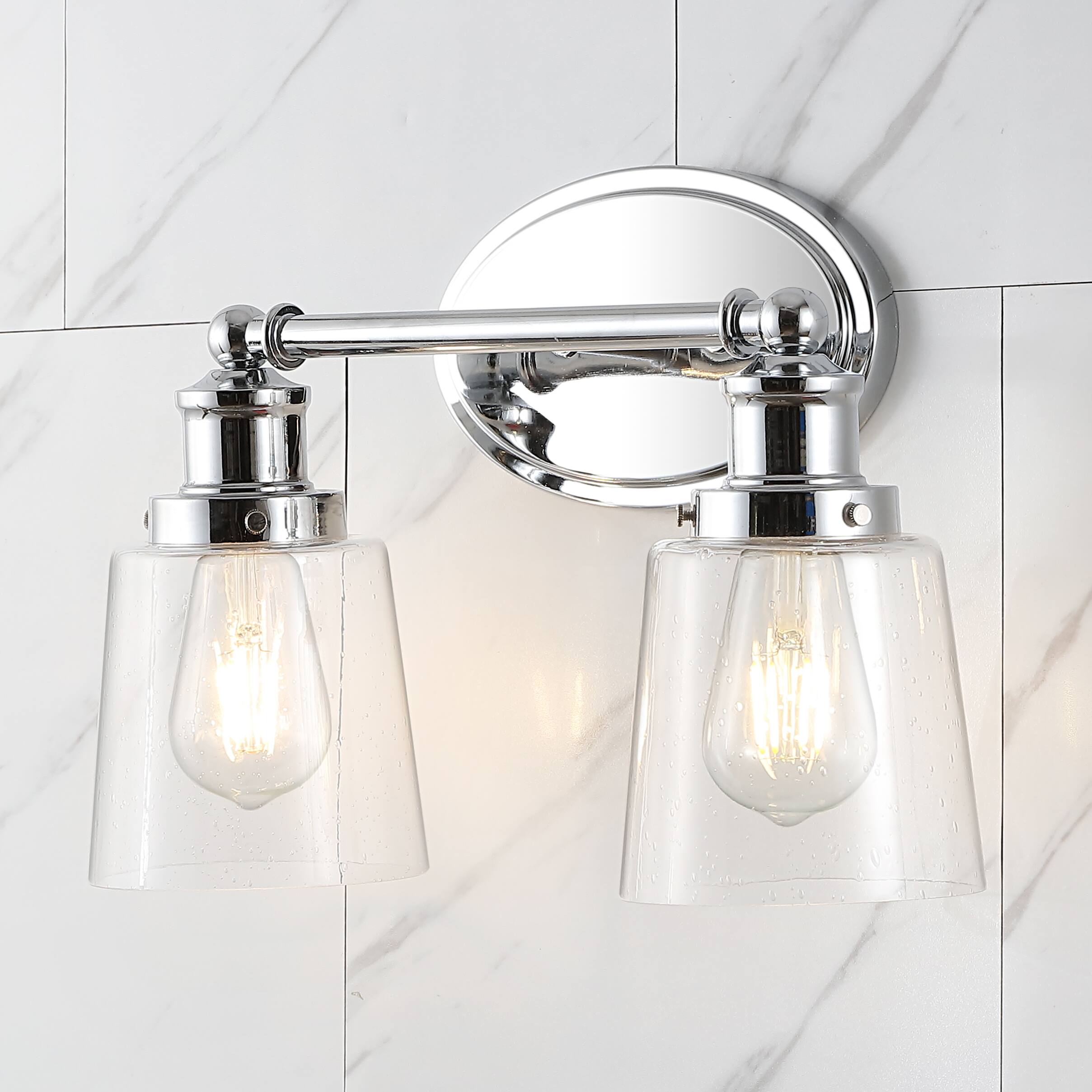 Alt View 1. Jonathan Y - Beverly 15" 2-Light Iron/Seeded Glass Classic Cottage LED Vanity Light, Chrome - Chrome.