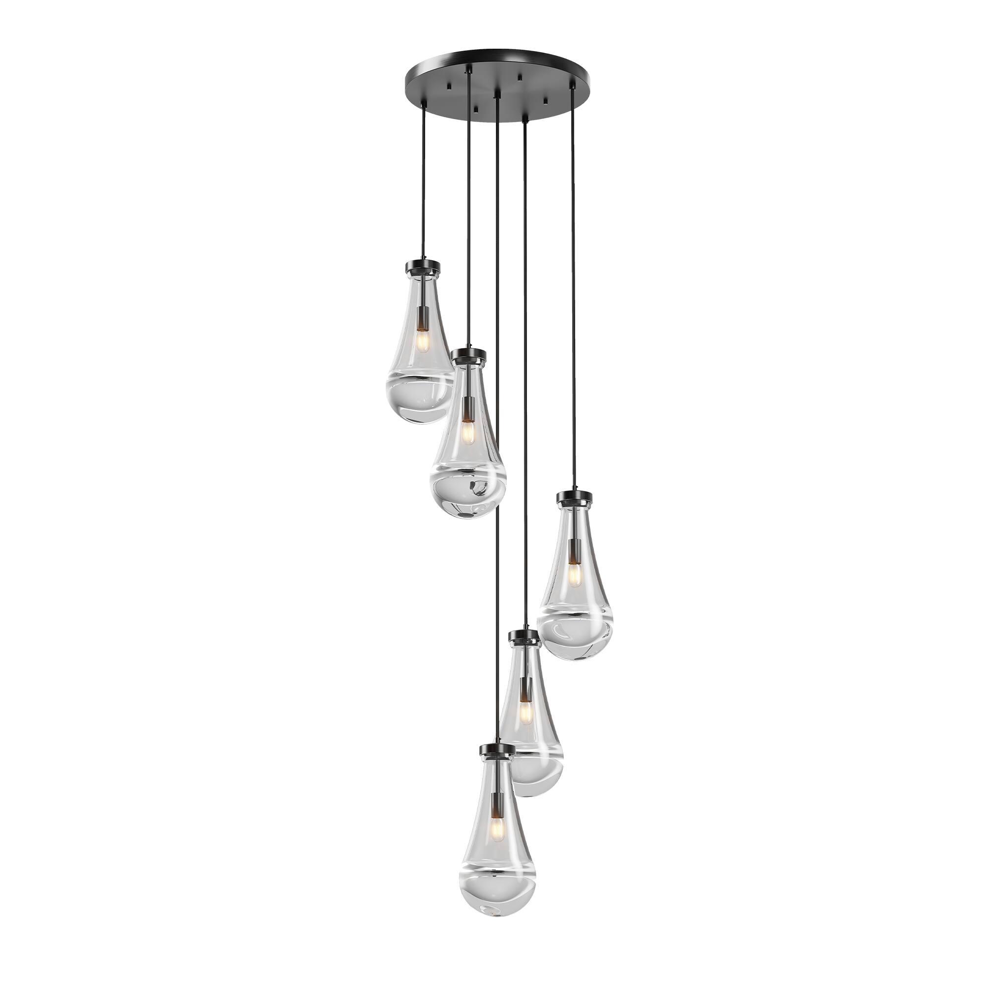 Alt View 7. Tiramisubest - 5 Light Cluster Pendant Lights,Black High Ceiling Chandeliers Adjustable,for Living Room,Foyer,Stairwell,E12 (No Bulbs).