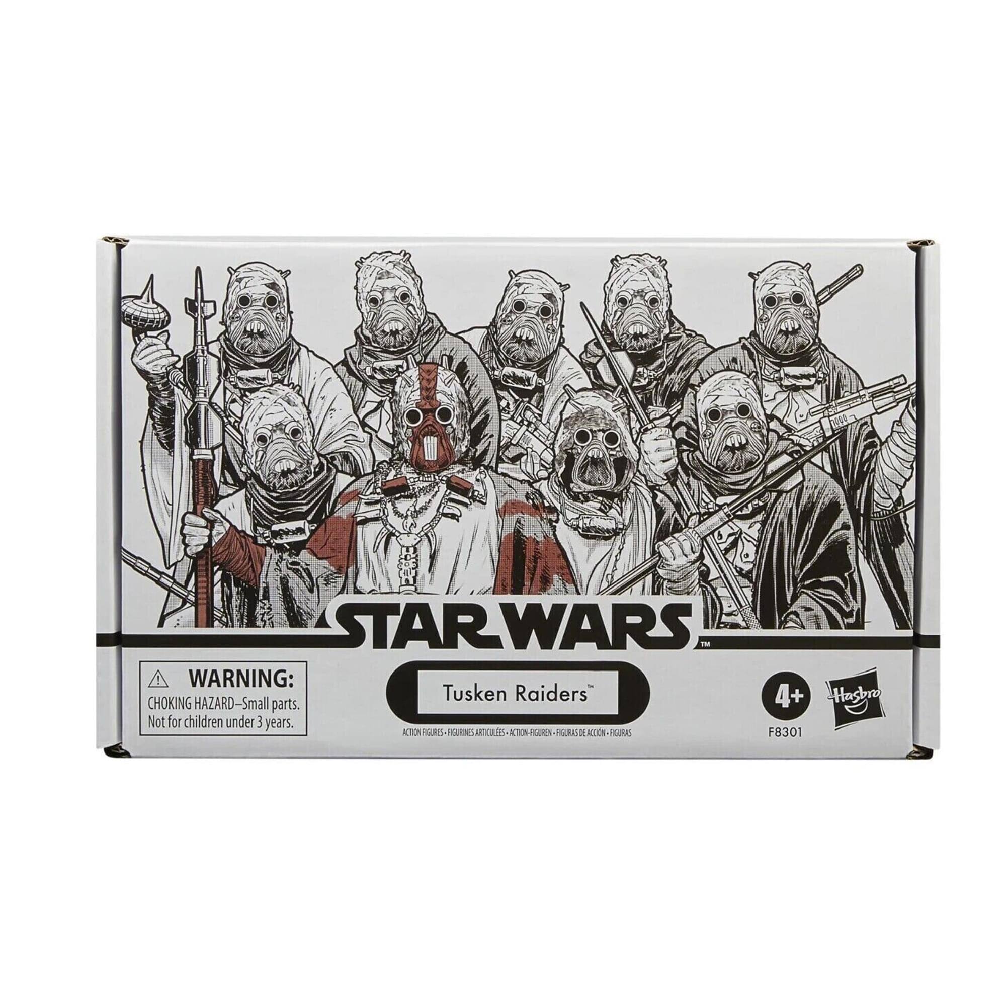 STAR WARS  
Tusken Raiders™

WARNING:  
CHOKING HAZARD - Small parts. Not for children under 3 years.

ACTION FIGURES - FIGURAS DE ACCIÓN - FIGURAS DE ACCIÓN

4+  
Hasbro

FB301