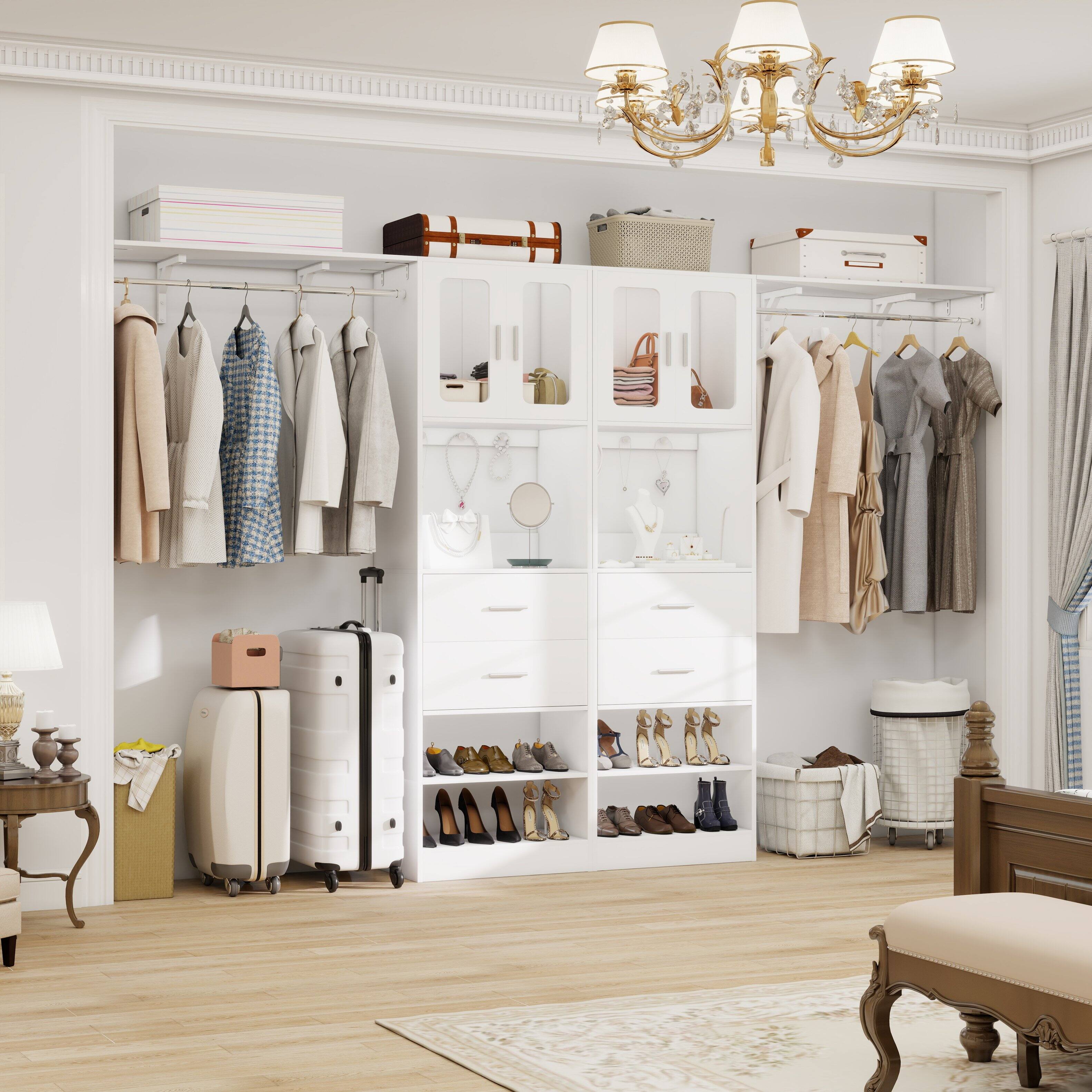 Alt View 4. Aheaplus - 41'' - 120'' Adjustable Wardrobe System with Drawers, Cabinets, and Hanging Rods, Large Closet System Sets - White.