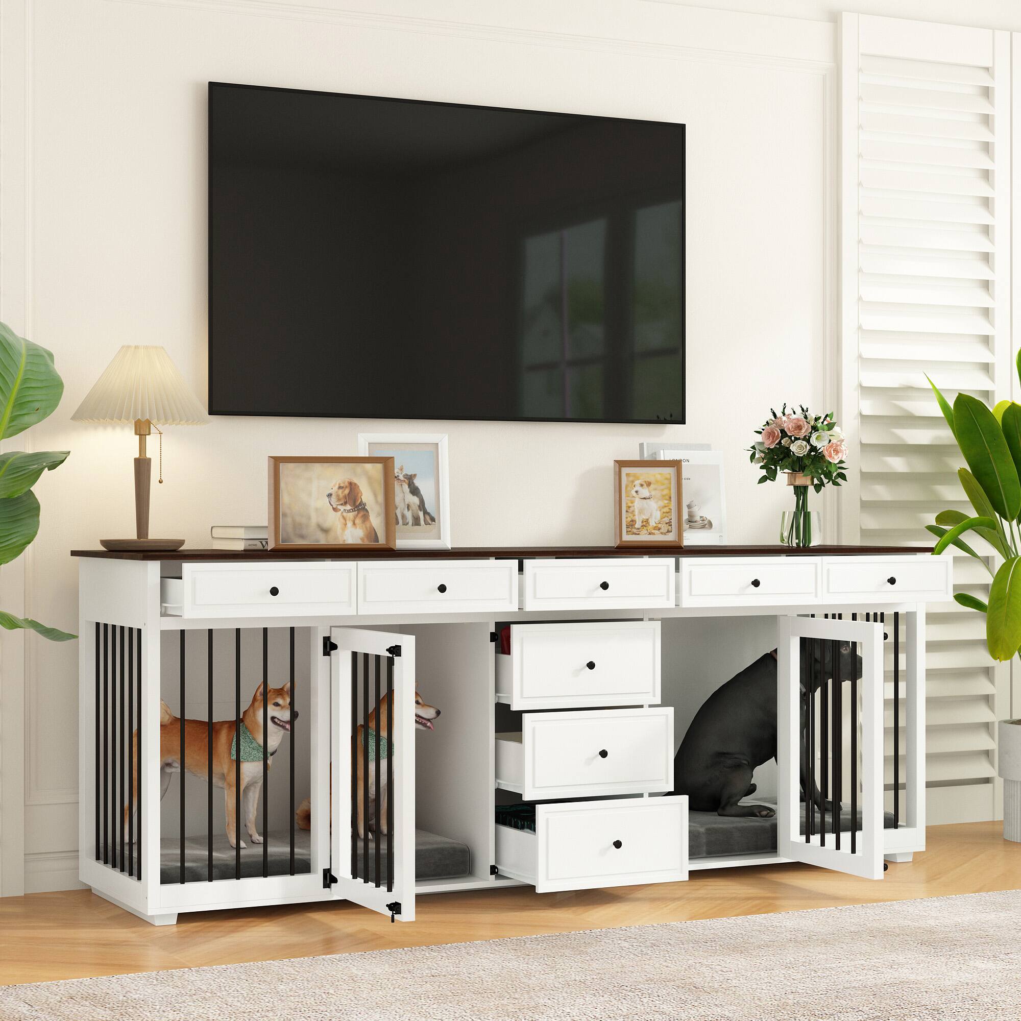 Alt View 2. FUFU & GAGA - 3-in-1 TV Stand Dog Crate Furniture - Multi-Pet Kennel Storage Drawers for Living Room.