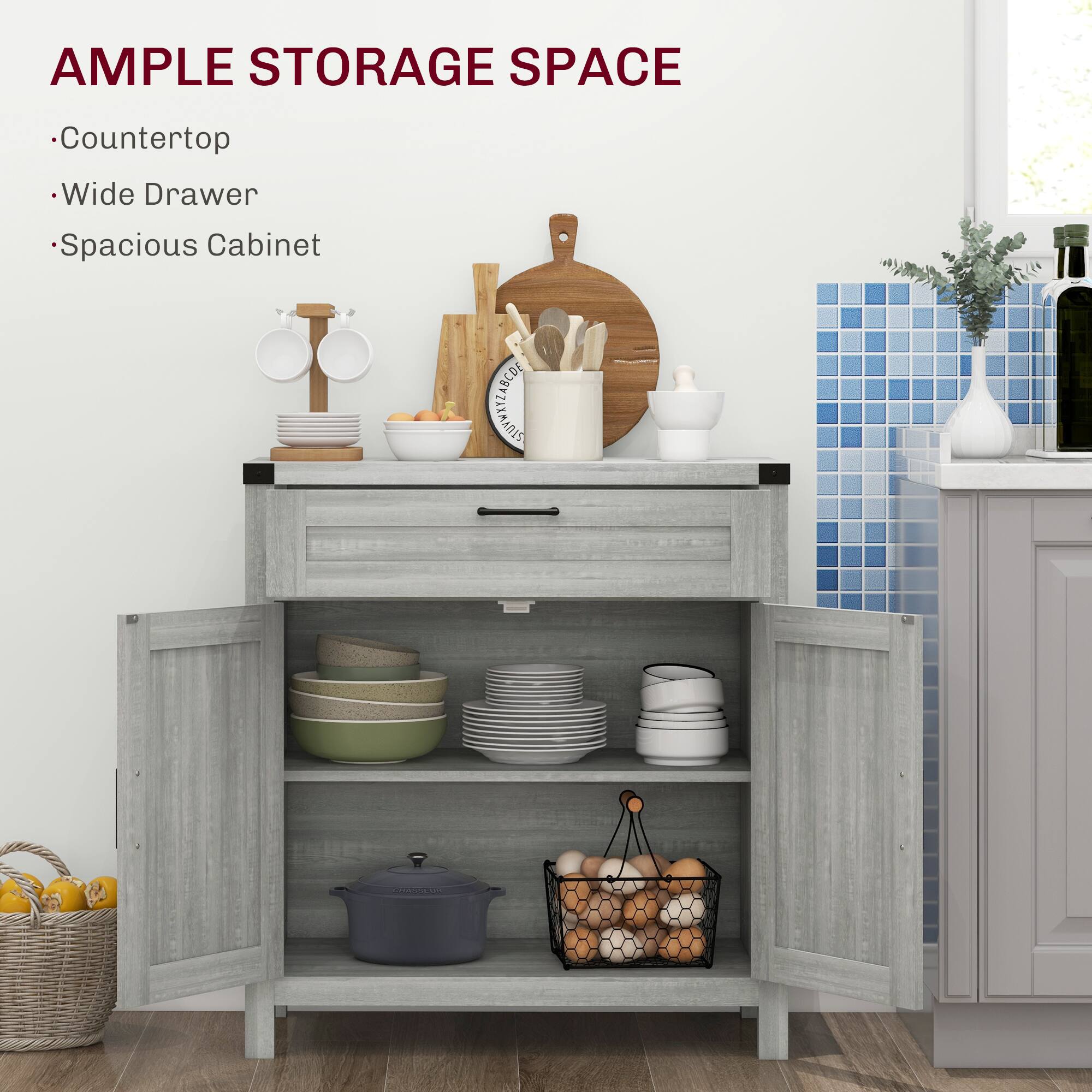 AMPLE STORAGE SPACE
- Countertop
- Wide Drawer
- Spacious Cabinet