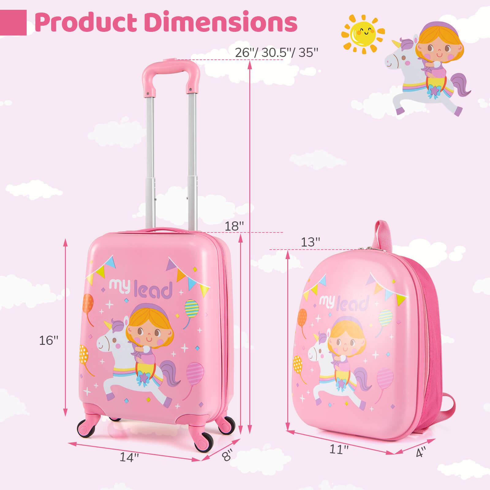 Product Dimensions

- Luggage: 26" / 30.5" / 35"
  - Height: 18"
  - Width: 16"
  - Depth: 14"
  - Handle: 35"
  - Wheel Base: 8"

- Backpack: 11" / 14" / 8"
  - Height: 11"
  - Width: 14"
  - Depth: 8"