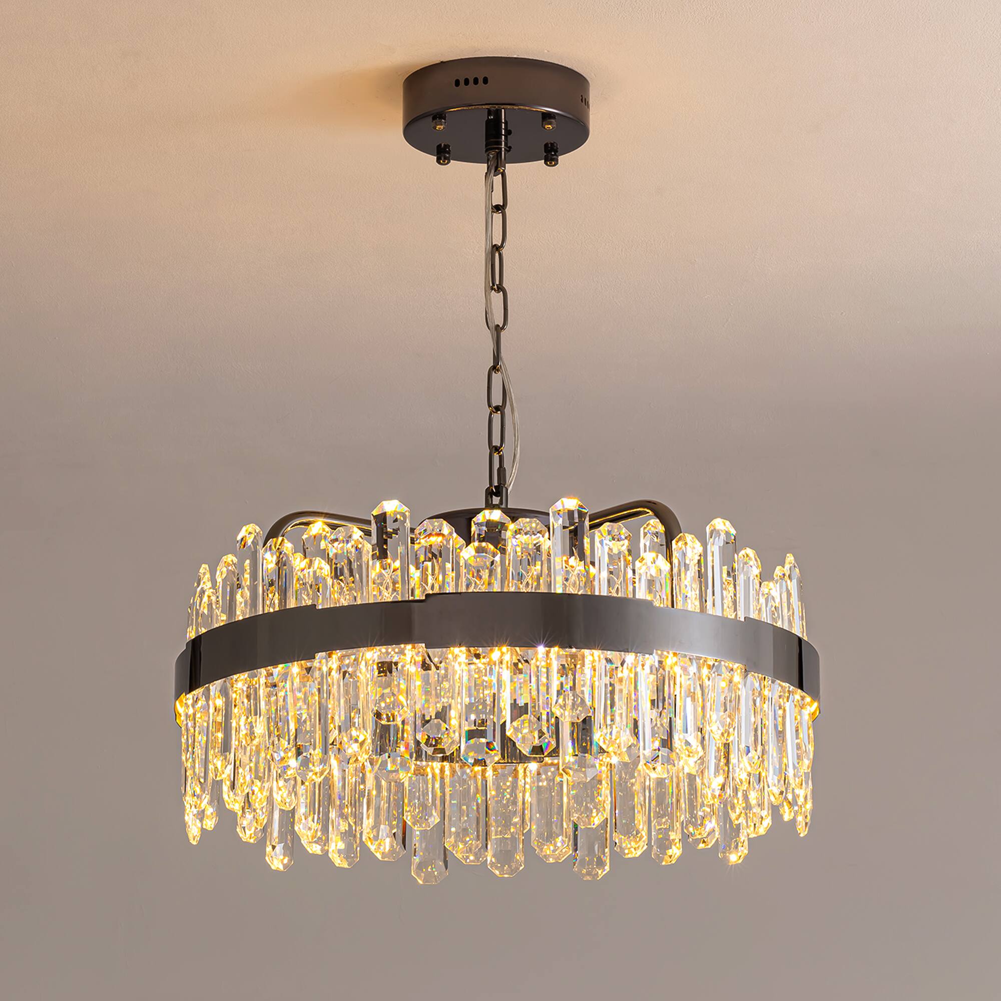Alt View 8. Siljoy - 24-inch  Modern Round Clear Crystal Chandelier Dimmable Color Changing Pendant for Kitchen Island - Polished Nickel.