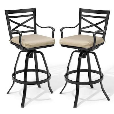 Angle. Crestlive Products - Crestlive Products Sunbrella Cast Aluminum Set 2 Black Swivel Bar Stool Chair Cushioned Seat - Light Brown-2PC.