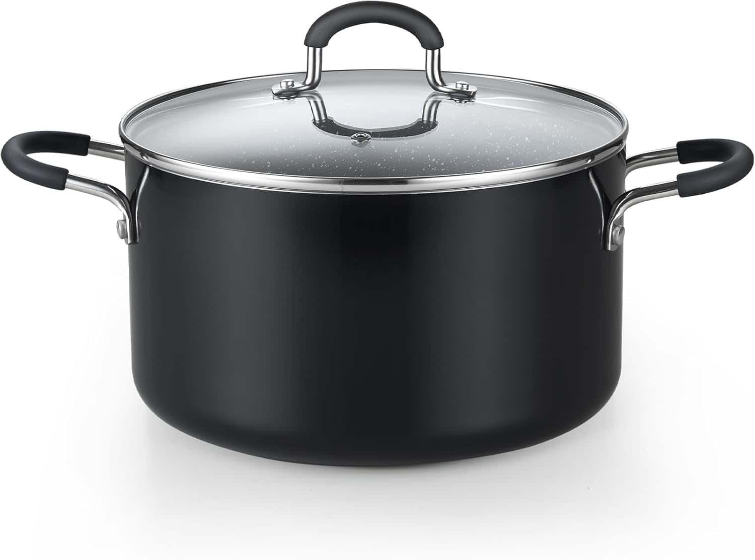 Cook N Home - Professional 6Qt Nonstick Stock Pot w/Lid,even Heating,Silicone Handle,Heavy Gauge Aluminum Induction - black/marble