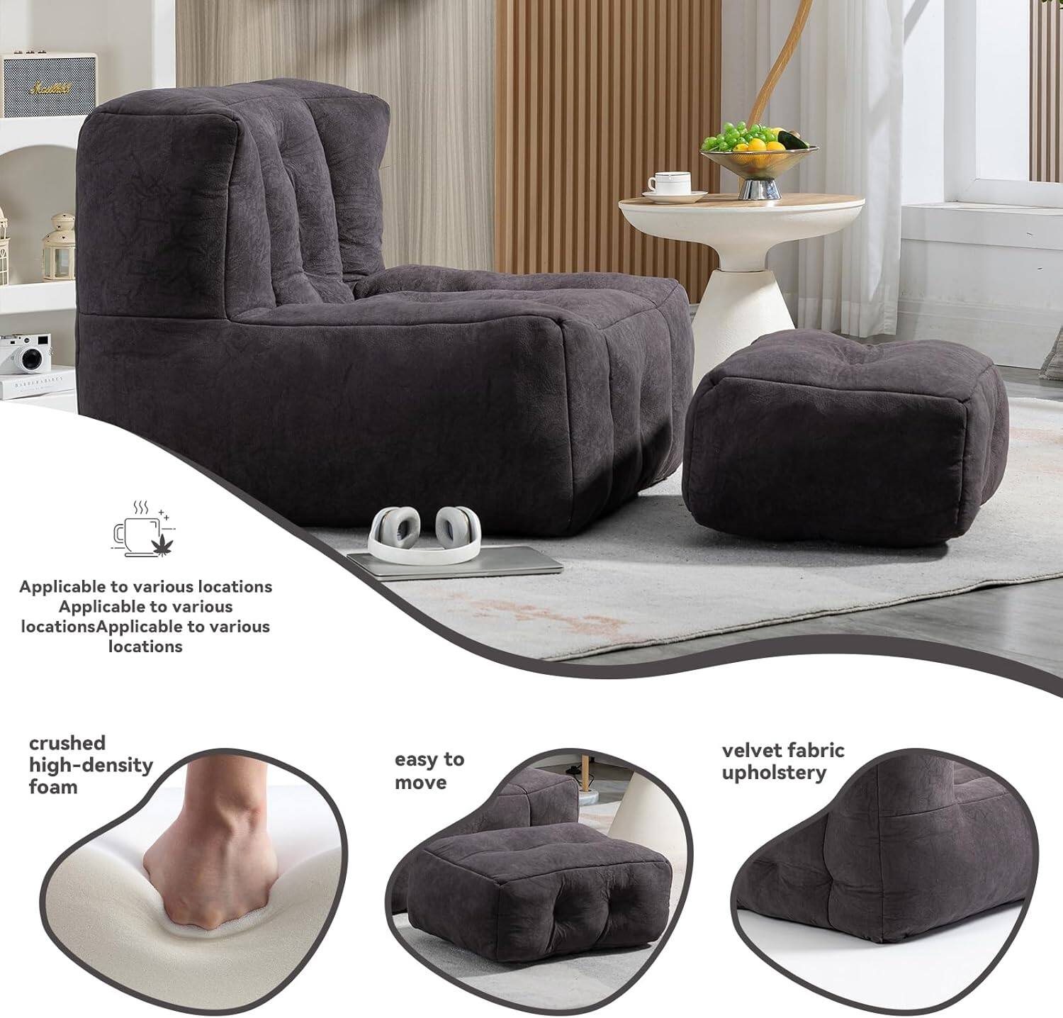 Kautff S55:  
- Applicable to various locations  
- Crushed high-density foam  
- Easy to move  
- Velvet fabric upholstery