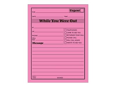Urgent

While You Were Out

FOR ___________

DATE ___________

TIME ___________

M ___________

OF ___________

PHONE ___________

CELL ___________

FAX ___________

Message

[ ] TELEPHONED
[ ] CAME TO SEE YOU
[ ] RETURNED YOUR CALL
[ ] PLEASE CALL
[ ] WILL CALL AGAIN
[ ] WANTS TO SEE YOU

SIGNED ___________

AB711
1,3002