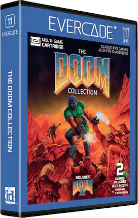 11 EVERCADE EVERCADE 35 id THE DOOM COLLECTION CLASSIC FPS GAMES THE JEUX FPS CLASSIQUES DOOM THE COLLECTION 2 INCLUDES GAMES INCLUDED JEUX INCLUS id M + 7 BONUSES JEUX BONUS - T (Teen 13+)