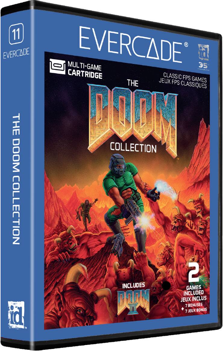 11 EVERCADE EVERCADE 35 id THE DOOM COLLECTION CLASSIC FPS GAMES THE JEUX FPS CLASSIQUES DOOM THE COLLECTION 2 INCLUDES GAMES INCLUDED JEUX INCLUS id M + 7 BONUSES JEUX BONUS - T (Teen 13+)