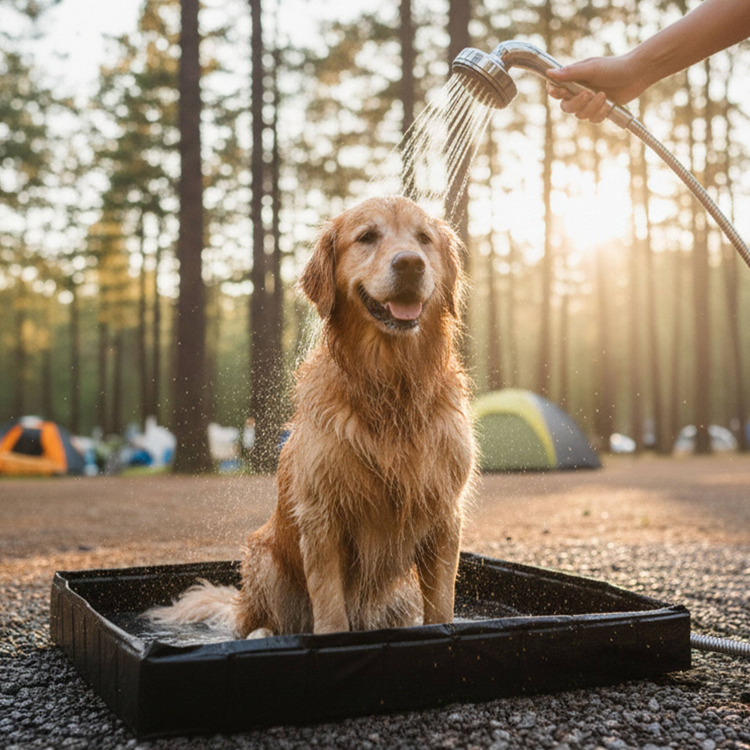 Alt View 7. Wakeman Outdoors - Portable Shower Pan 39.5” x 5.25” Foldable Indoor Outdoor Camping Shower Base Floor with Detachable Drainpipe and Clamp - Black.