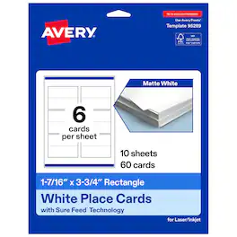 Avery - Printable Place Cards, 1-7/16" x 3.75", Matte 60ct - White