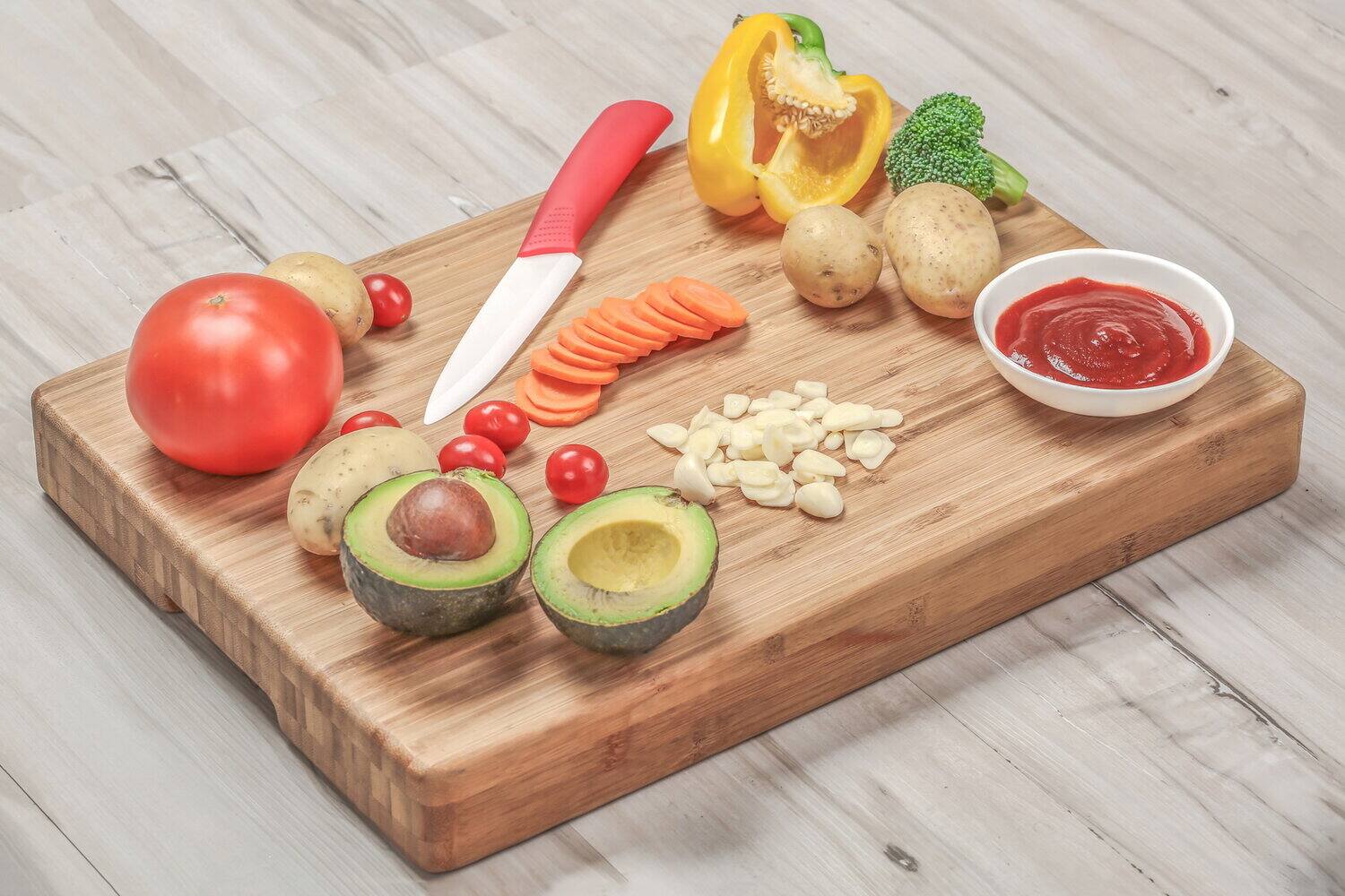 Left. Heim Concept - Heim Concept Premium Large Organic Bamboo Butcher Block, Professional Grade - Brown.