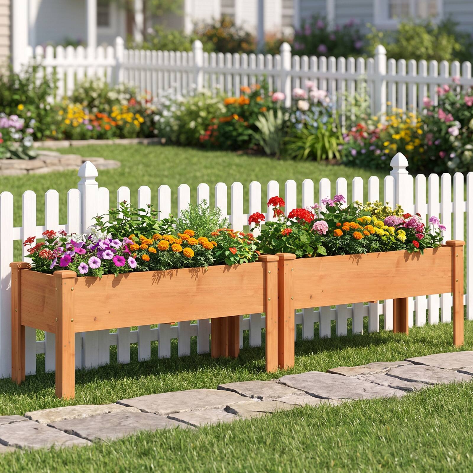 Alt View 1. Costway - Costway 2 PCS Wooden Raised Garden Bed with Legs, Drainage Holes, Natural Fir Garden Box - Orange.