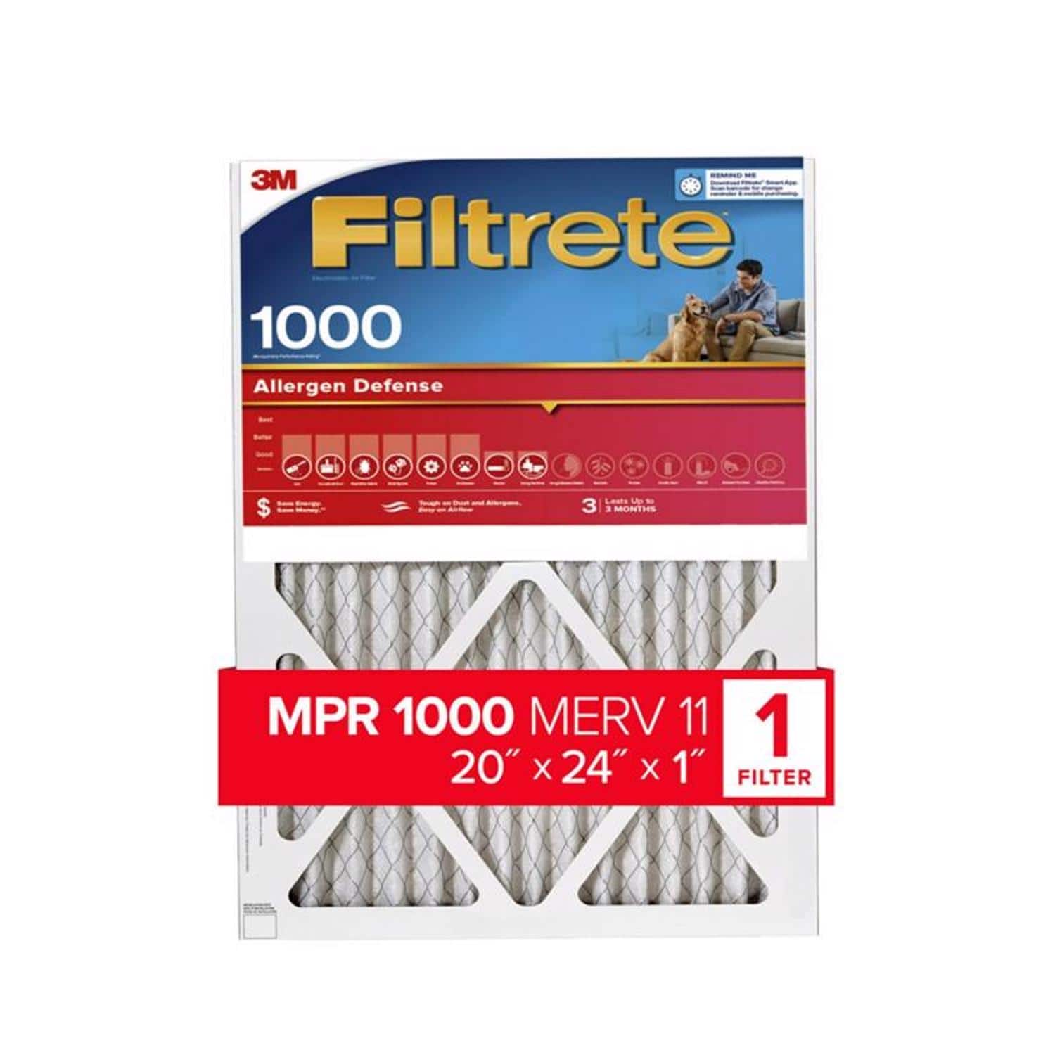 Filtrete - 20 in. W X 24 in. H X 1 in. D Polypropylene 1000 MPR Pleated Allergen Air Filter 1 pk price history on PriceWatchPro